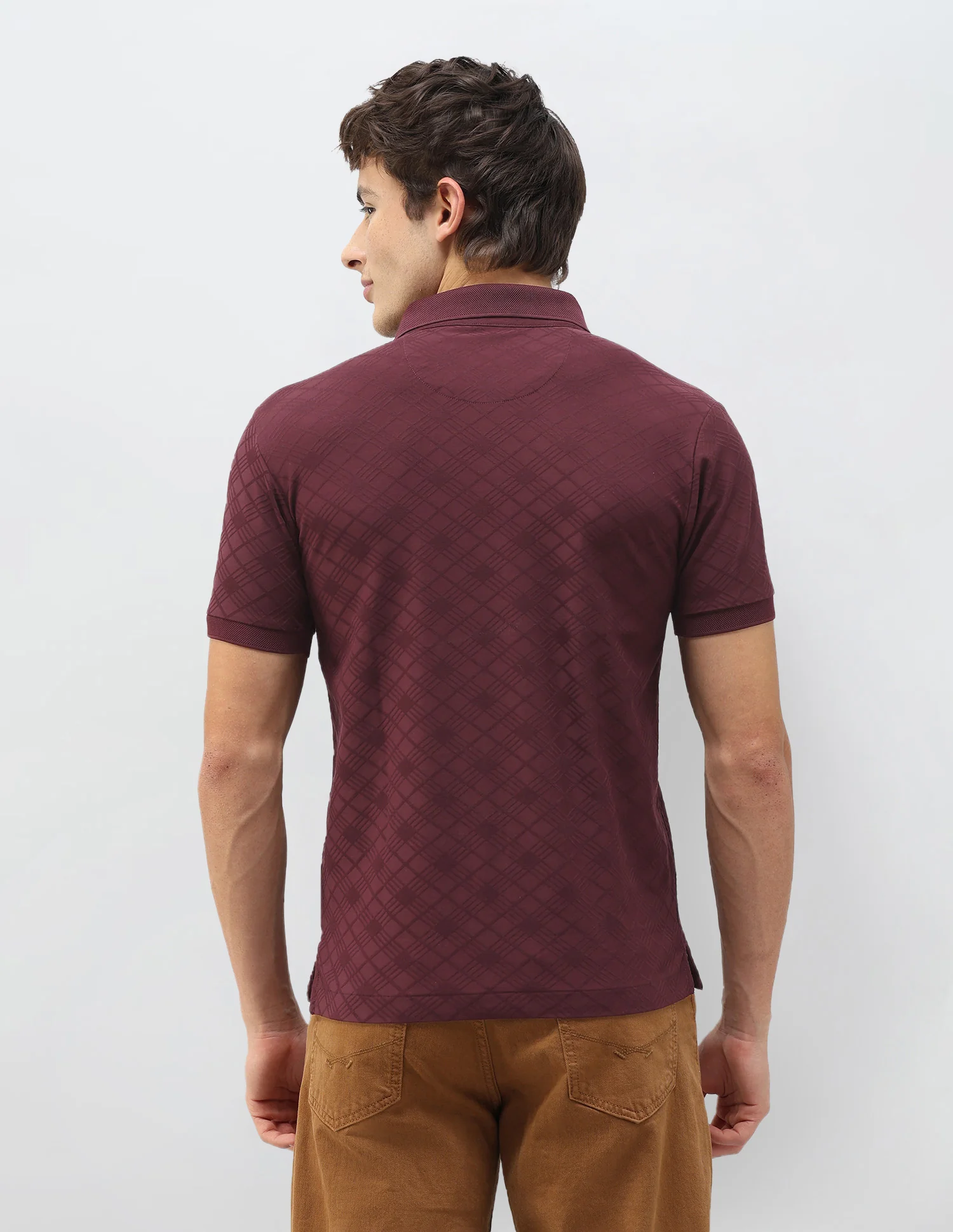 Geometric Patterned Knit Slim Fit Polo Shirt - Image 5