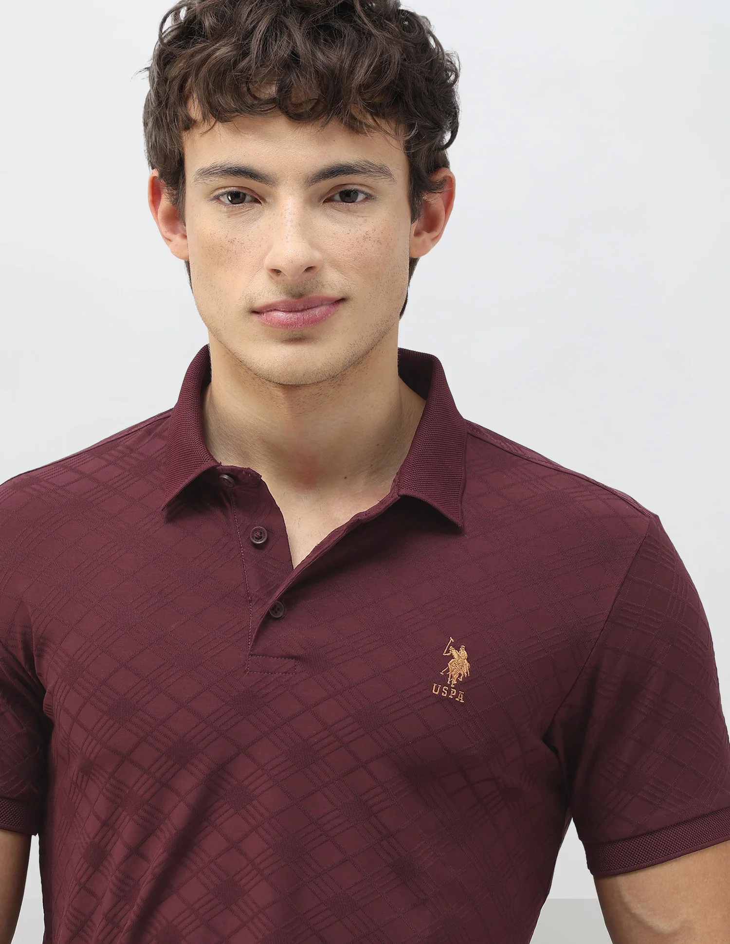 Geometric Patterned Knit Slim Fit Polo Shirt - Image 7