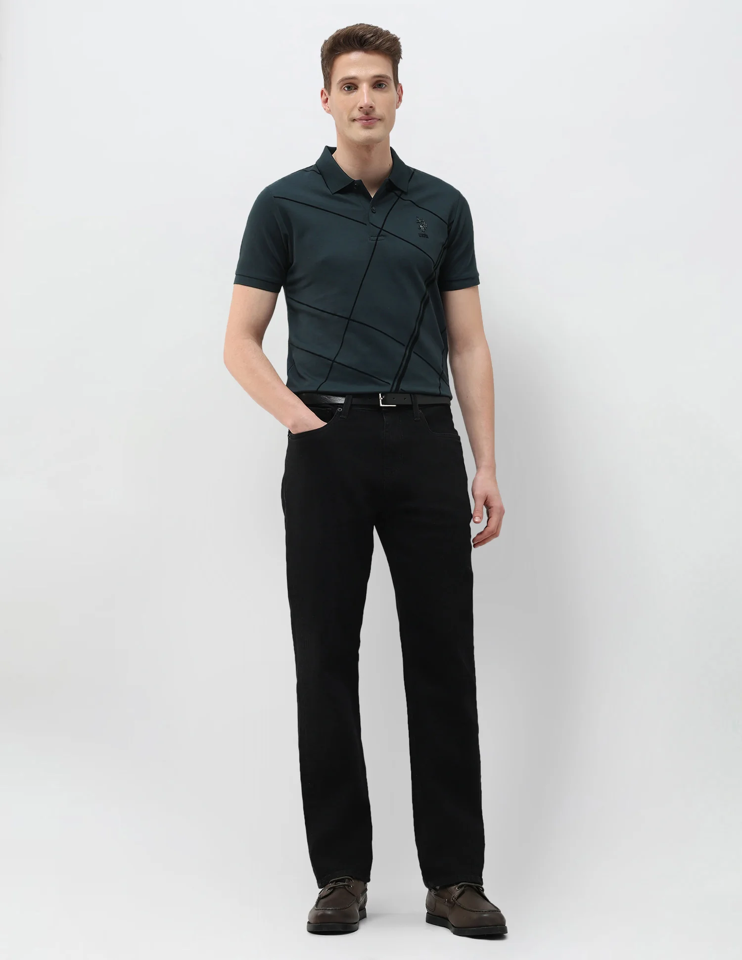 Geometric Printed Black & Gold Polo Shirt - Image 3