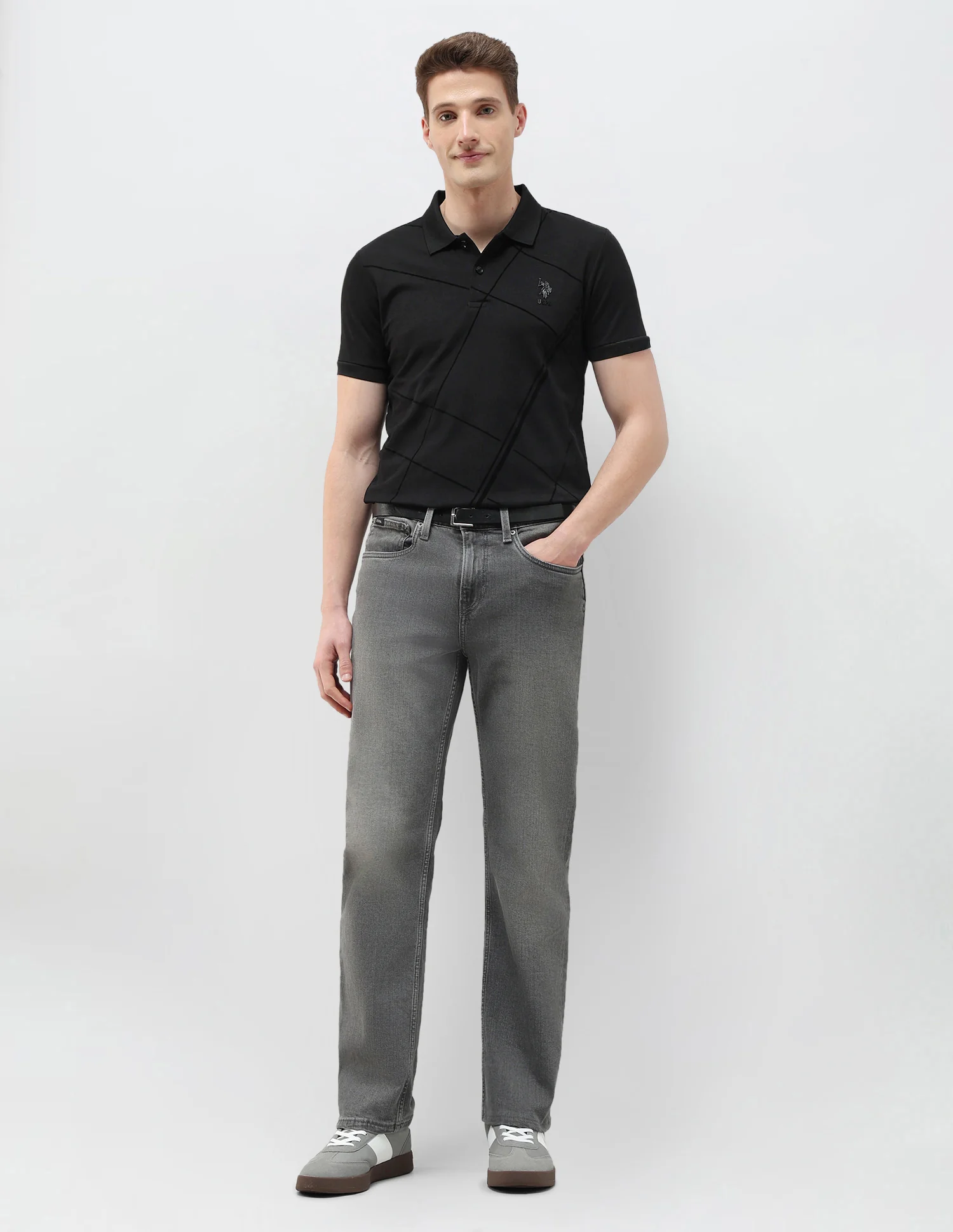 Geometric Printed Black & Gold Polo Shirt - Image 3