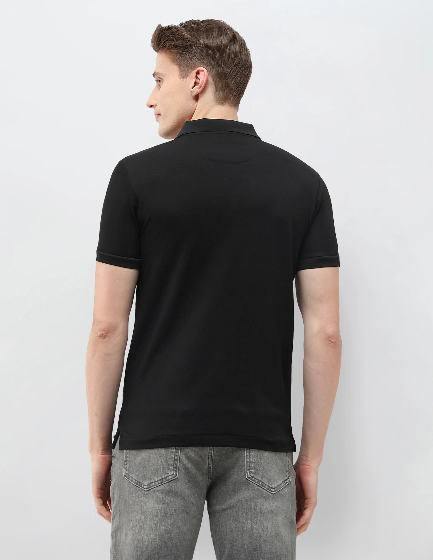 Geometric Printed Black & Gold Polo Shirt - Image 5