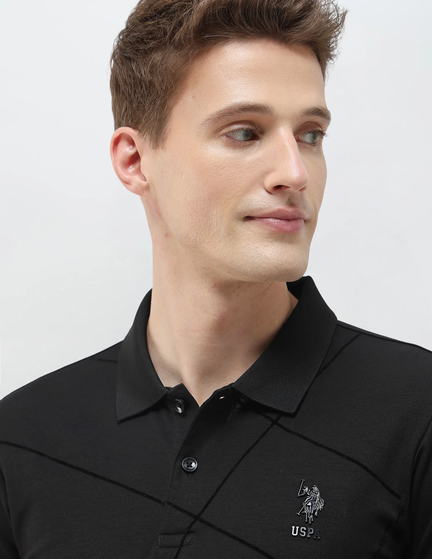 Geometric Printed Black & Gold Polo Shirt - Image 7