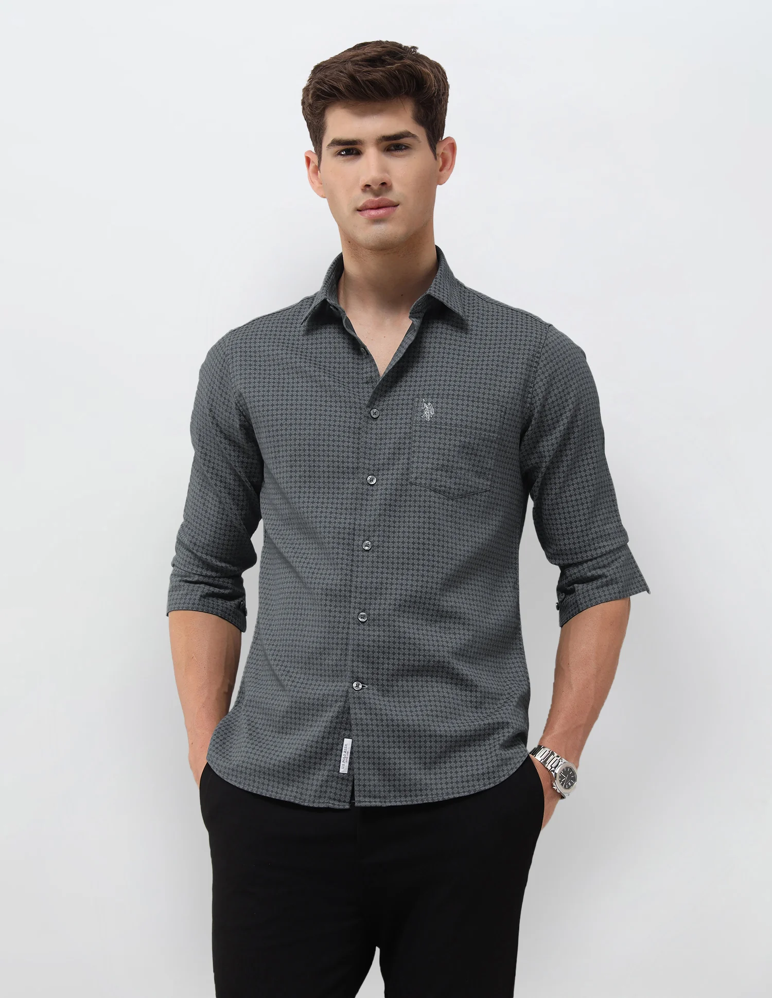 Geometric Printed Dobby Shirt