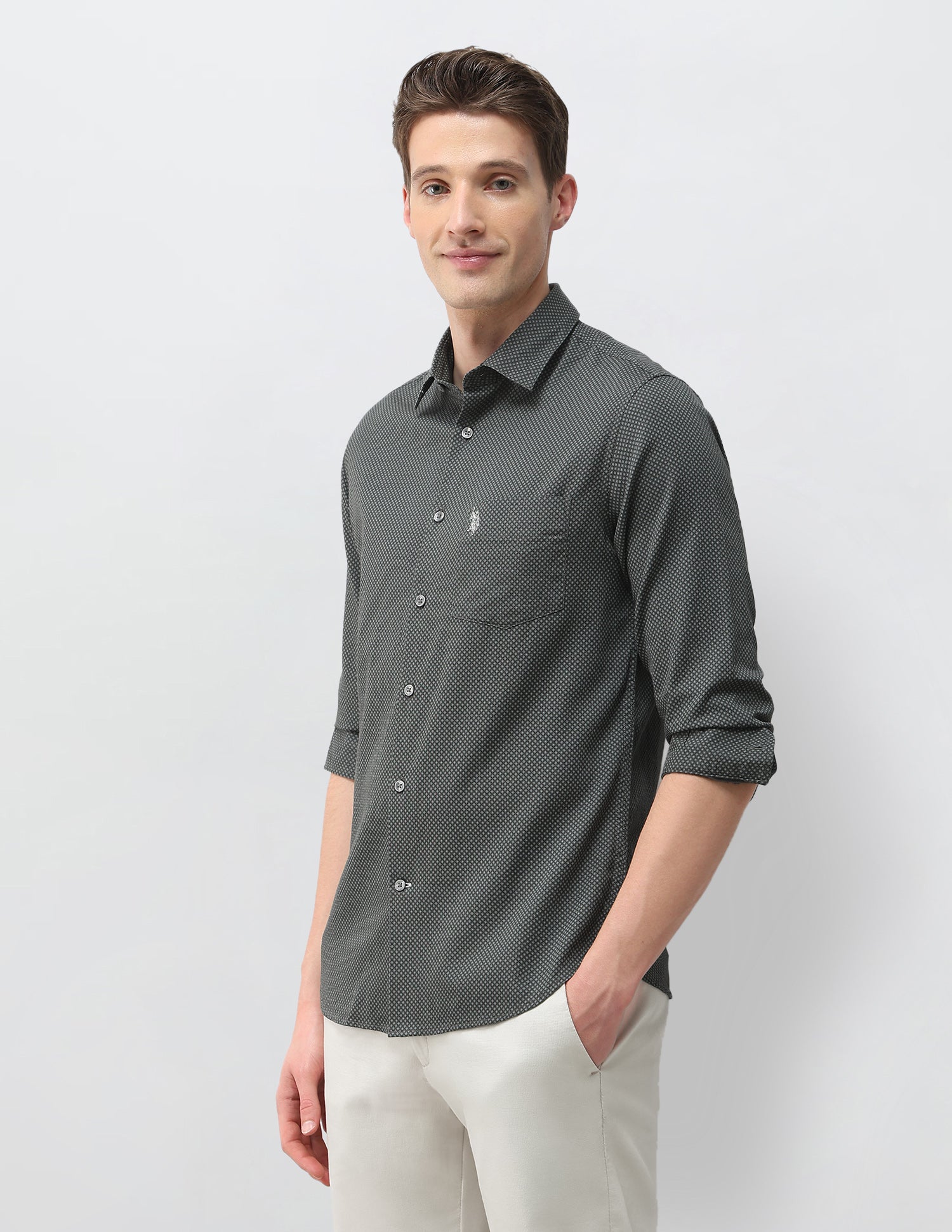 Geometric Printed Dobby Shirt - Image 4