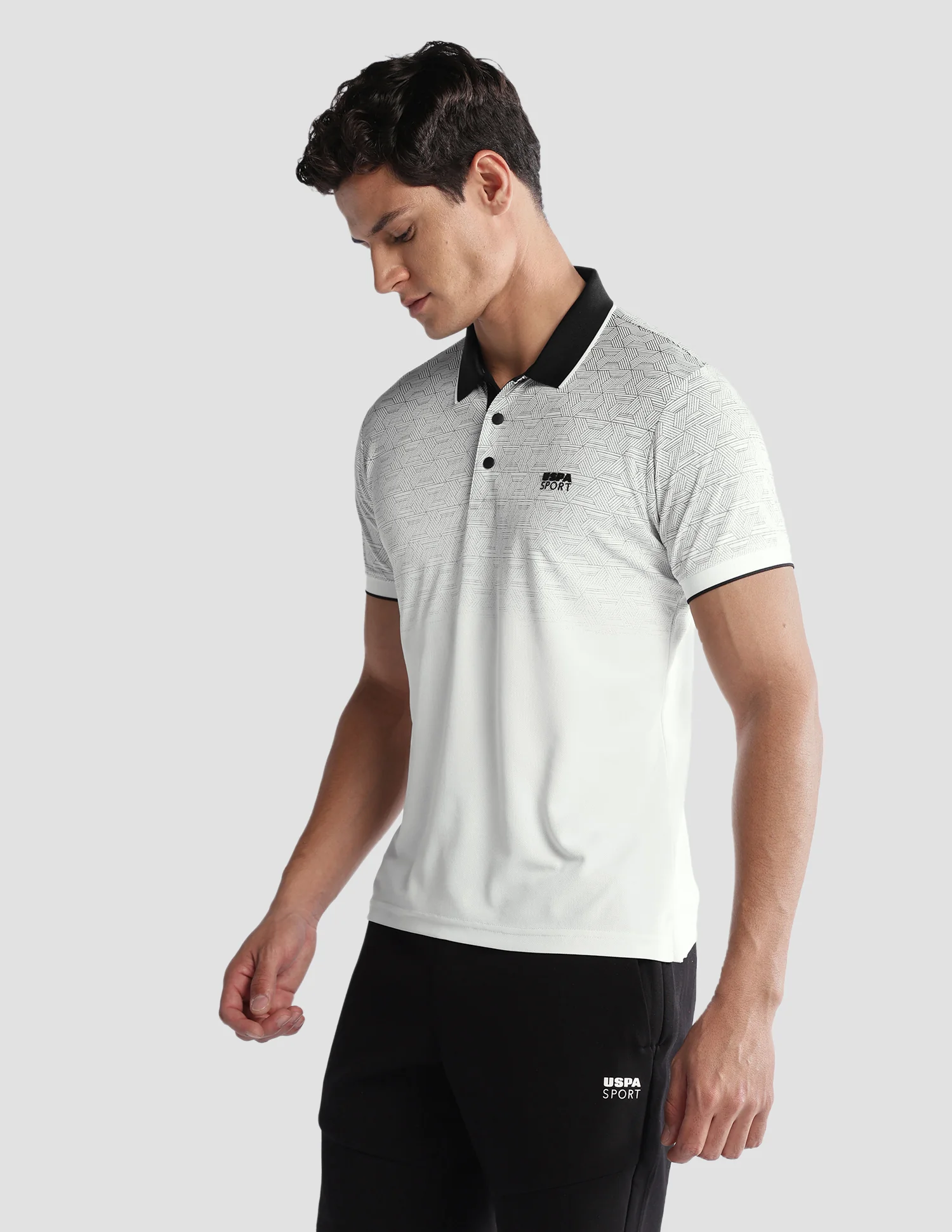 Geometric Printed Regular Fit Active Polo Shirt - Image 4