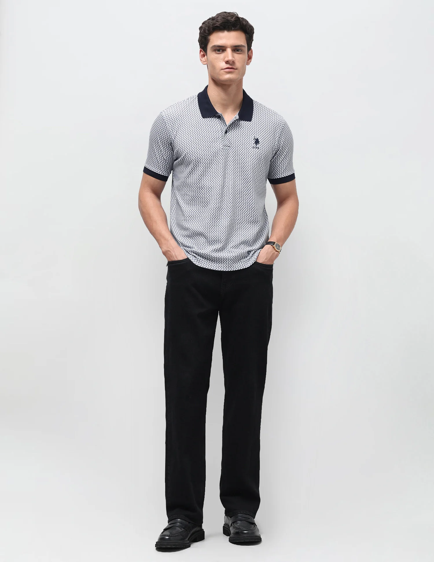 Geometric Printed Slim Fit Polo Shirt - Image 3