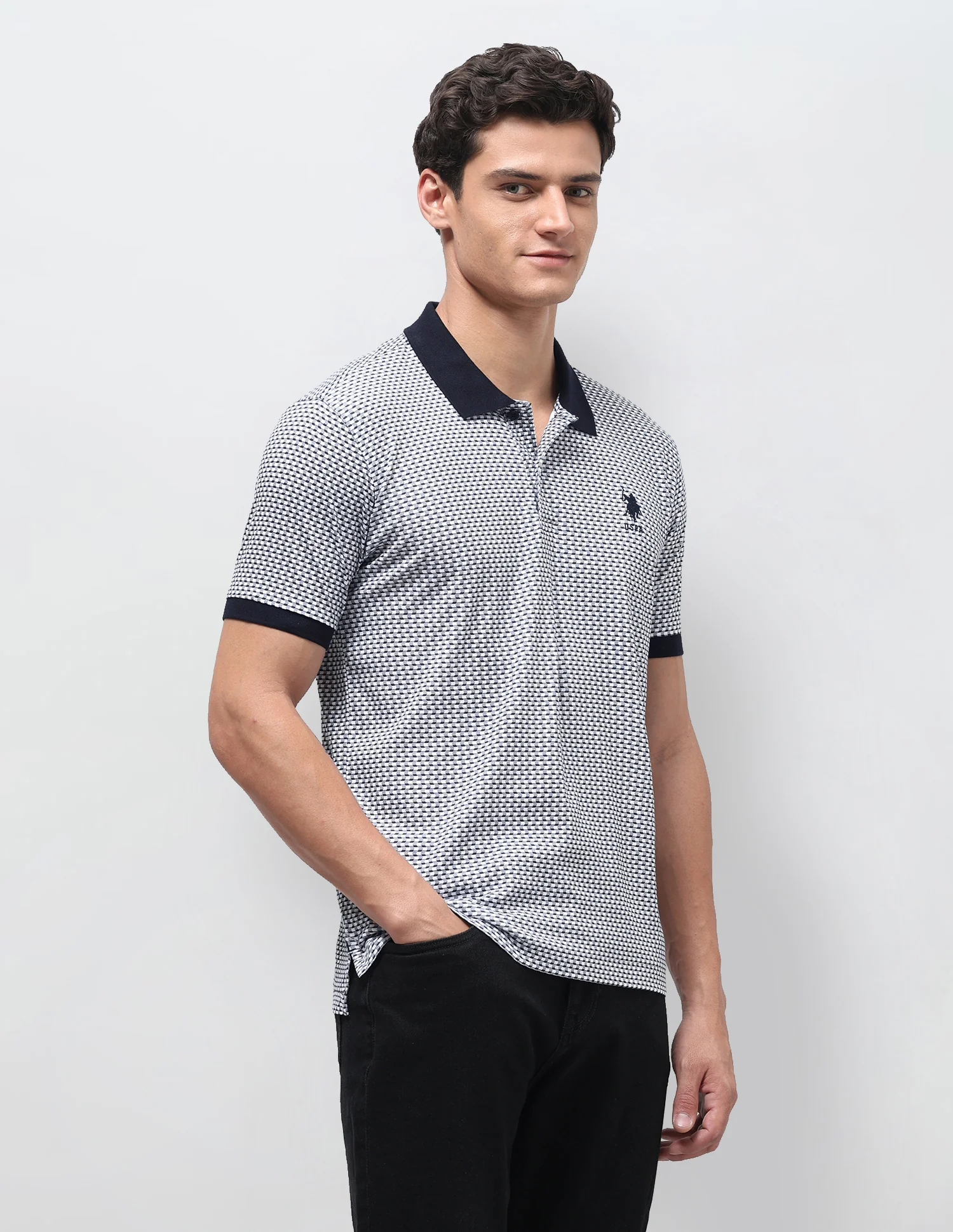 Geometric Printed Slim Fit Polo Shirt - Image 4