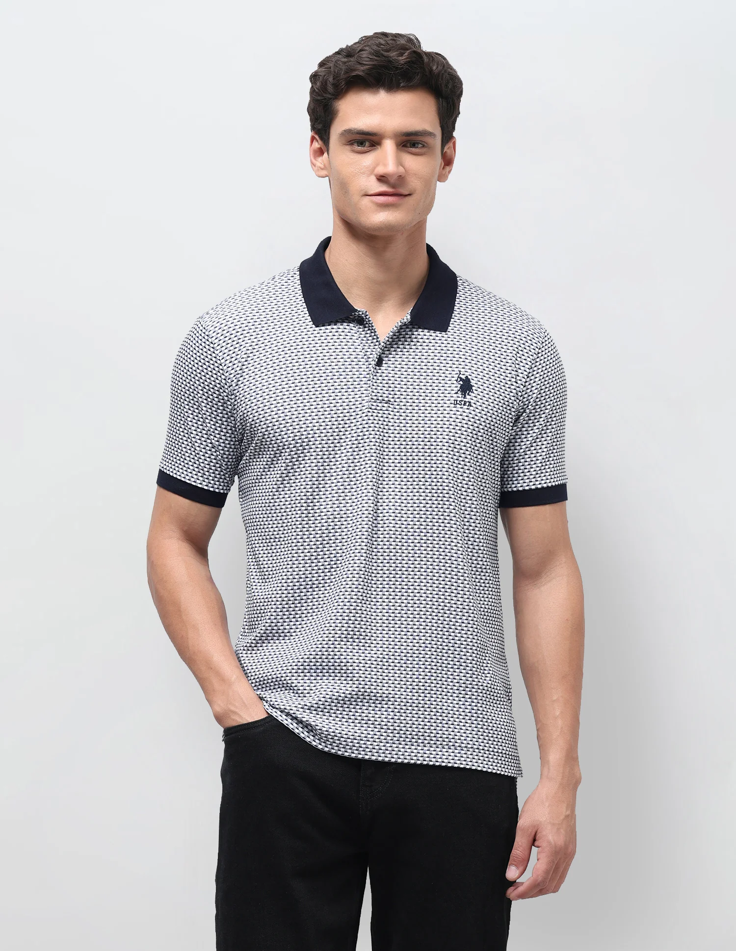 Geometric Printed Slim Fit Polo Shirt - Image 6