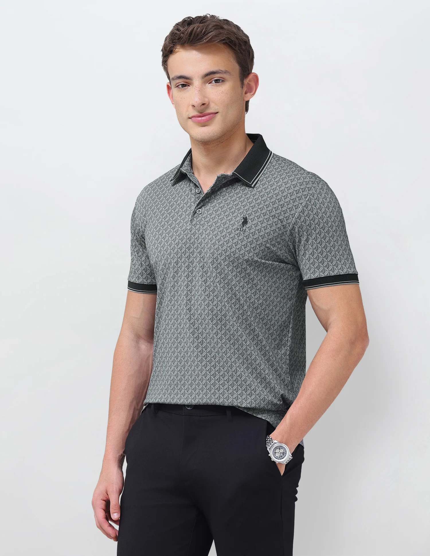 Geometric Printed Slim Fit Polo Shirt