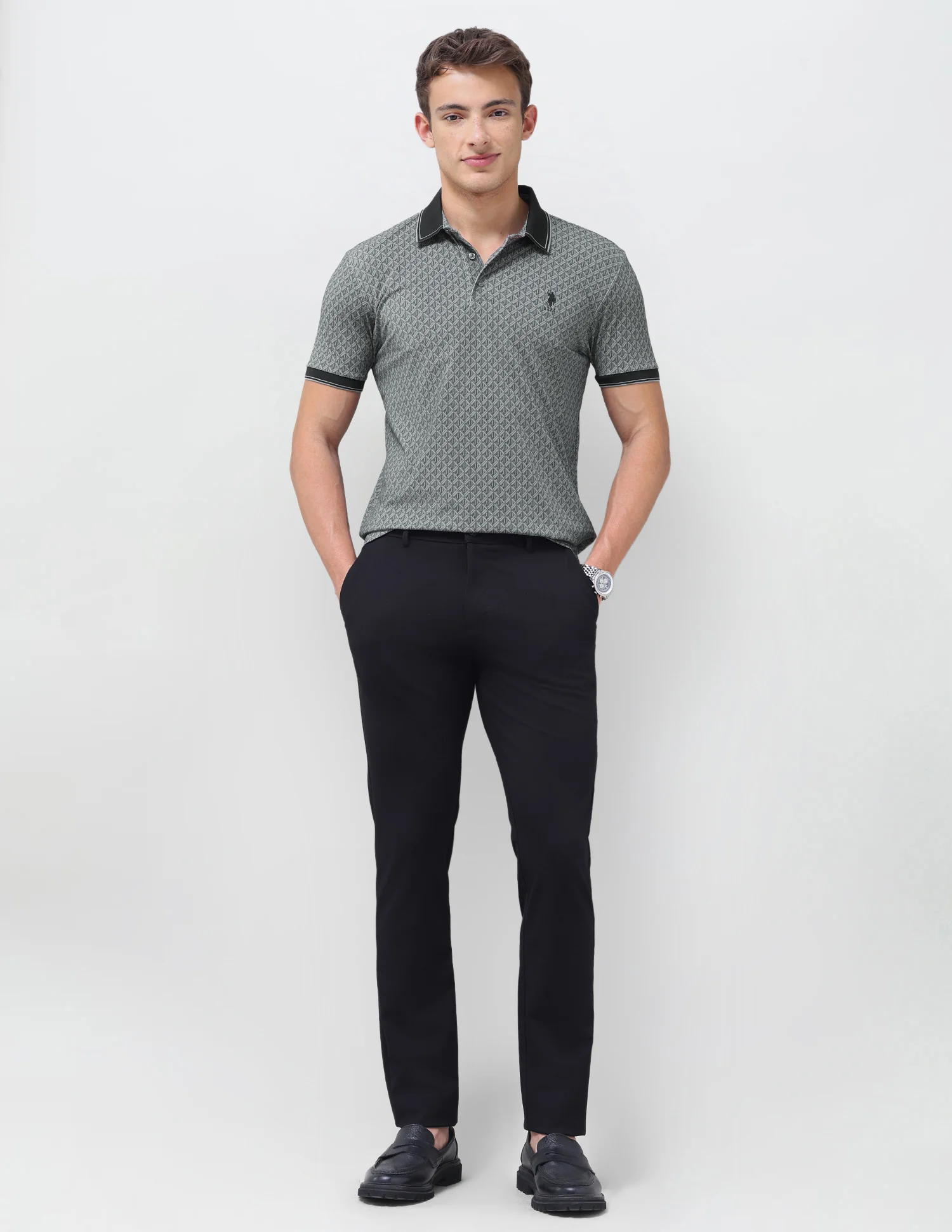 Geometric Printed Slim Fit Polo Shirt - Image 3
