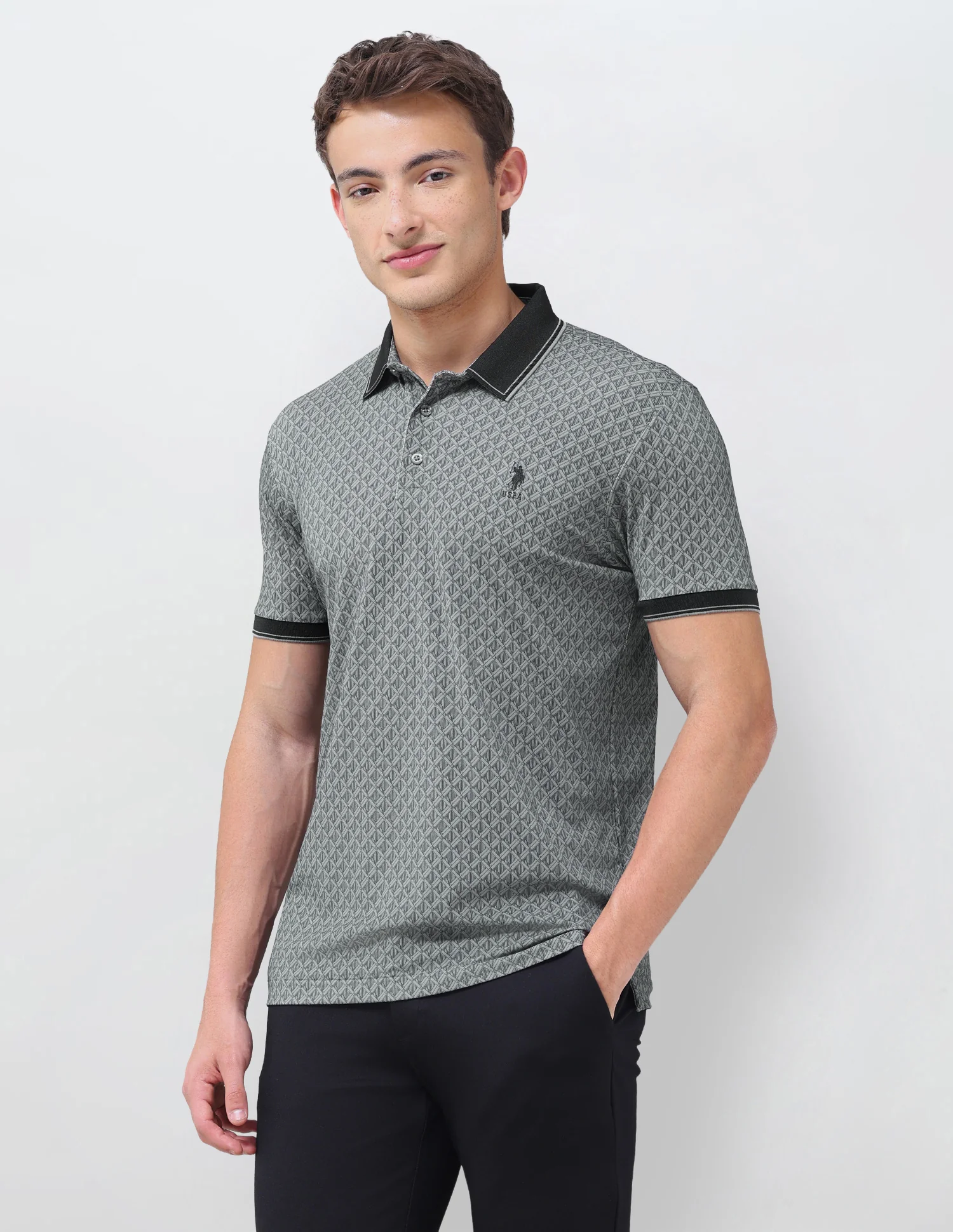 Geometric Printed Slim Fit Polo Shirt - Image 4