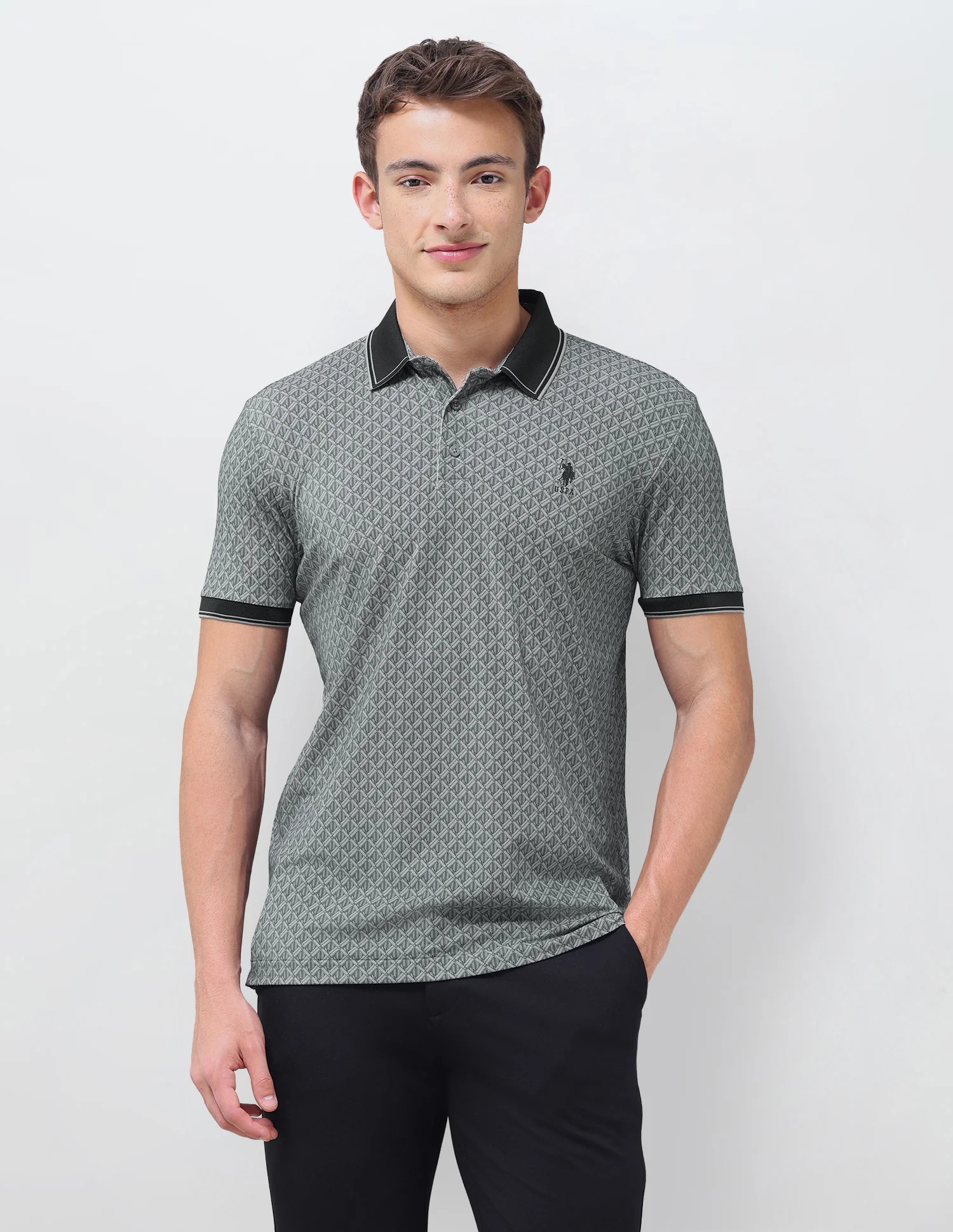 Geometric Printed Slim Fit Polo Shirt - Image 5