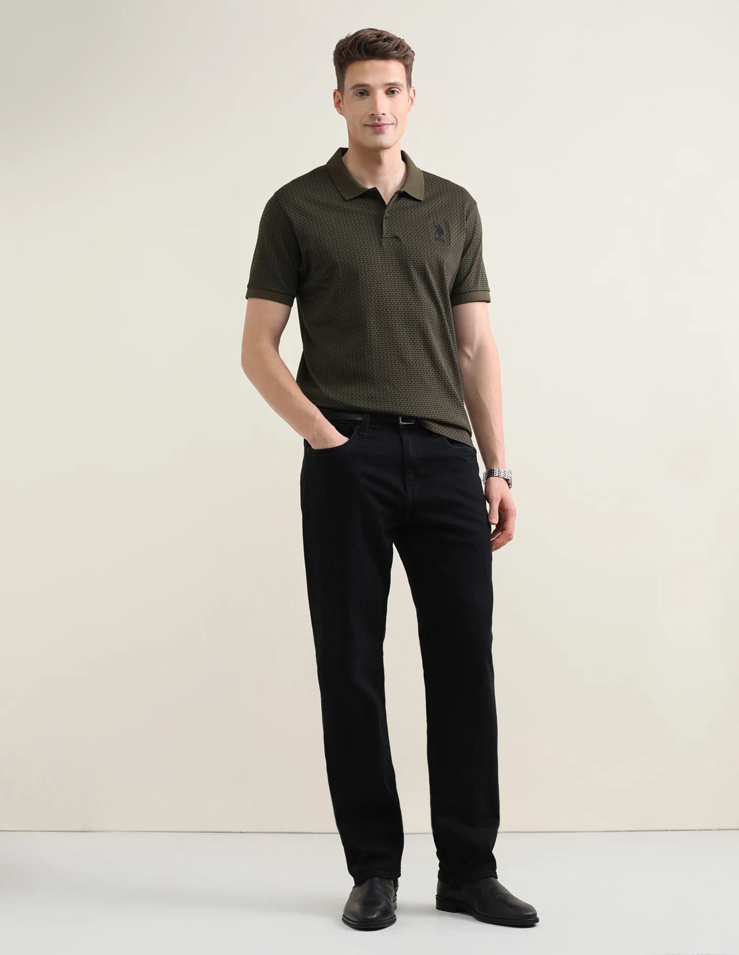 Geometric Printed Slim Fit Polo Shirt - Image 3