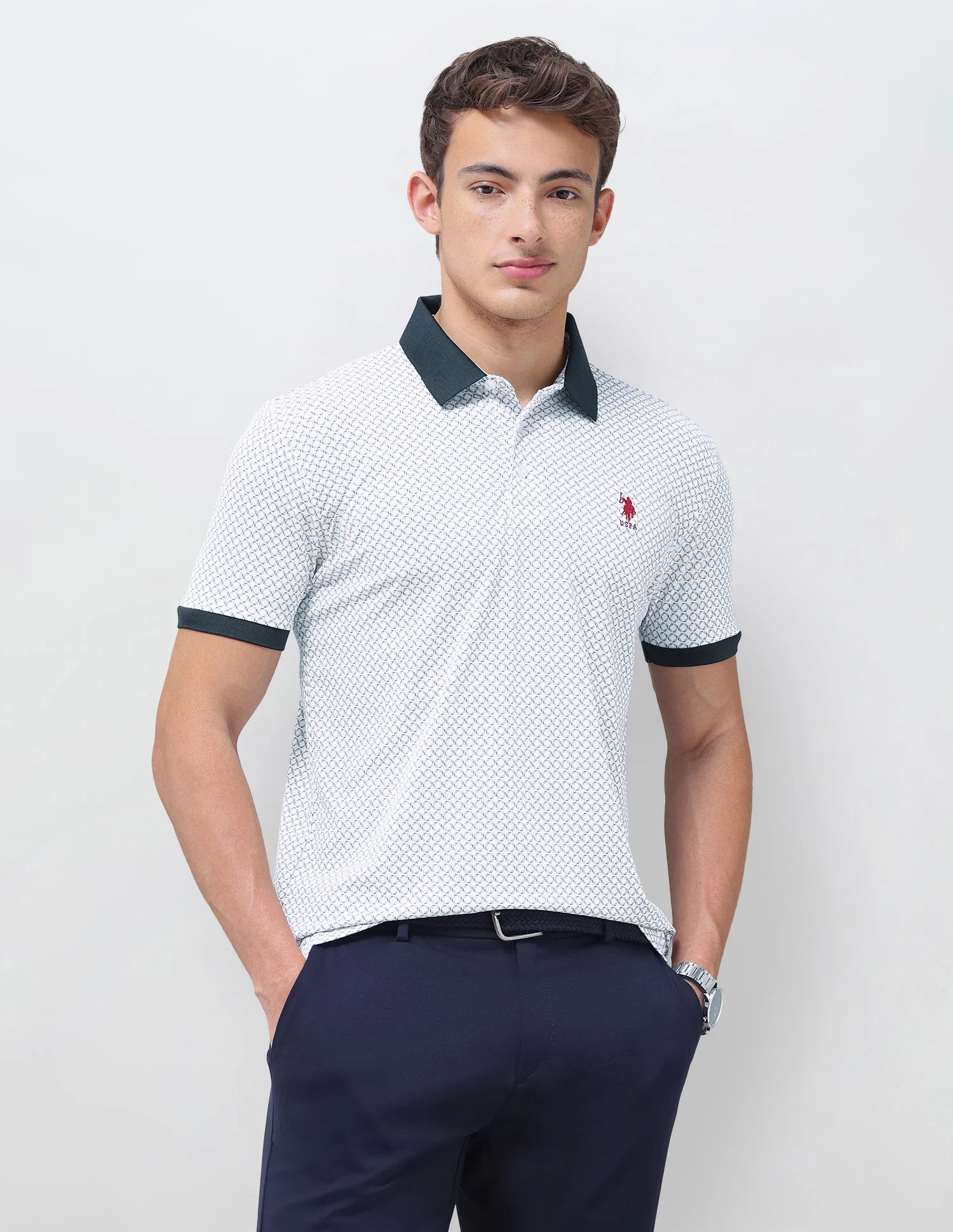 Geometric Printed Slim Fit Polo Shirt