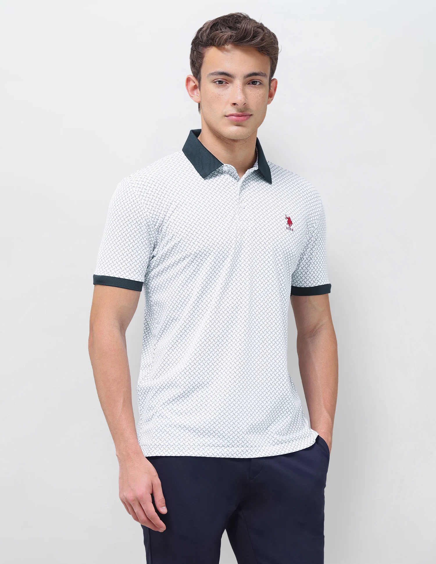 Geometric Printed Slim Fit Polo Shirt - Image 4