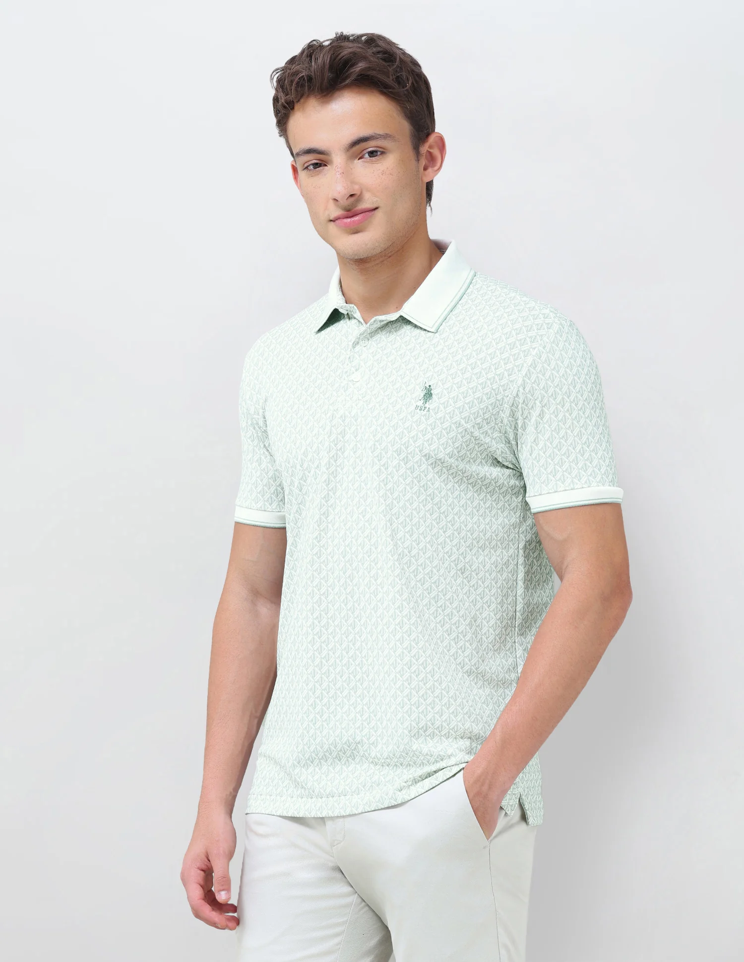 Geometric Printed Slim Fit Polo Shirt - Image 4