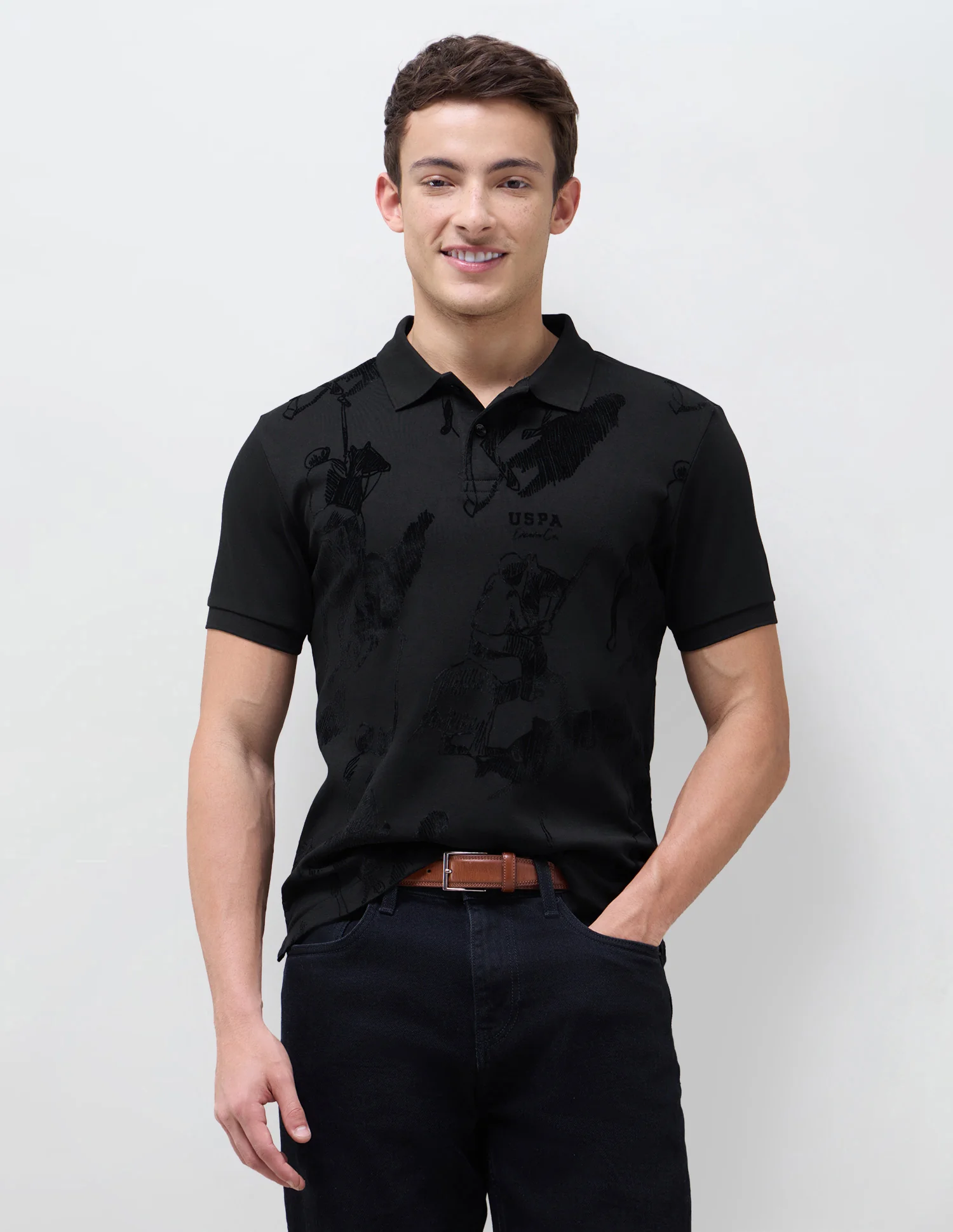 Graphic Brand Patterned Knit Polo Shirt
