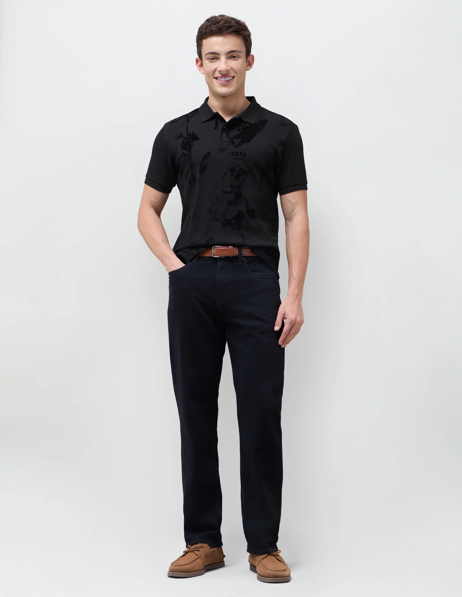 Graphic Brand Patterned Knit Polo Shirt - Image 3