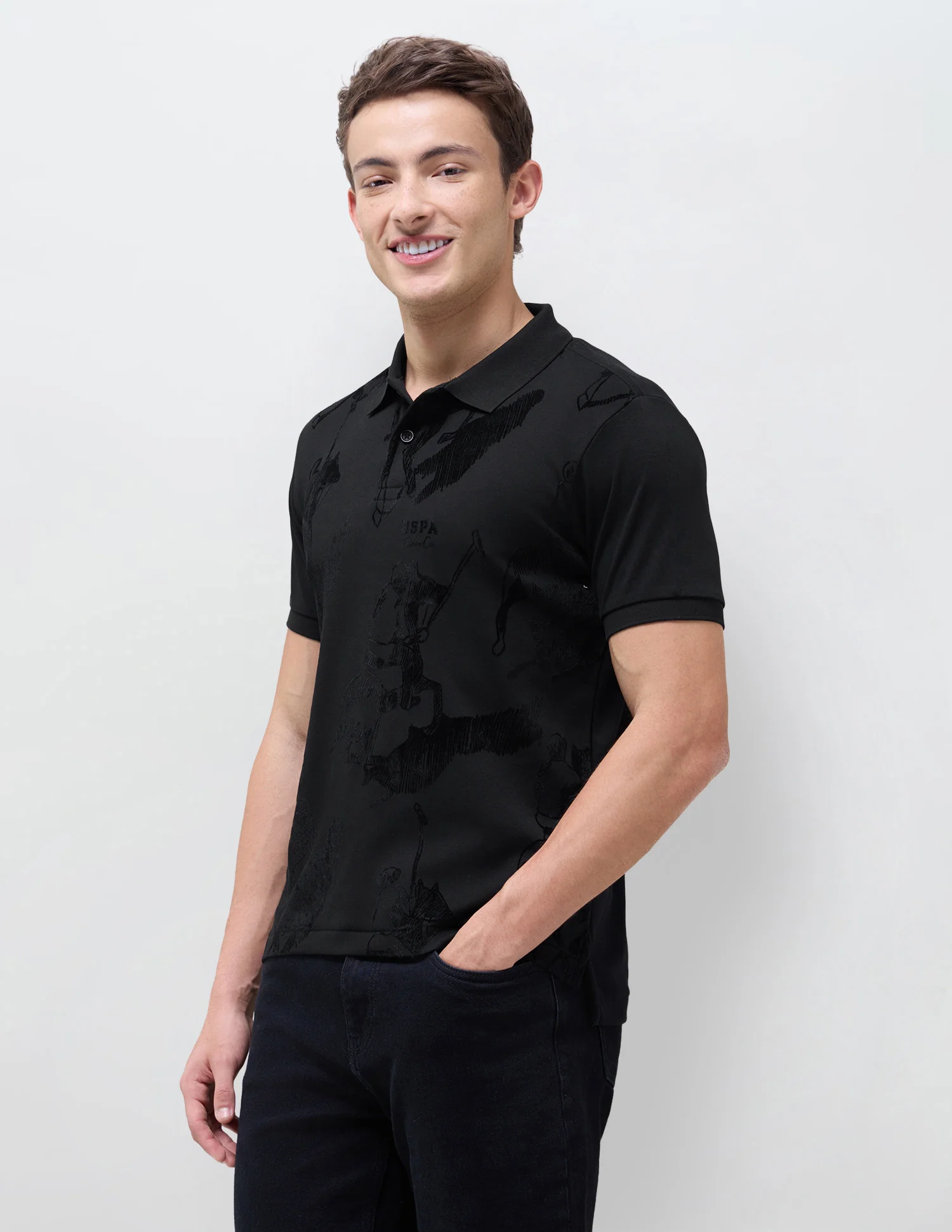 Graphic Brand Patterned Knit Polo Shirt - Image 4