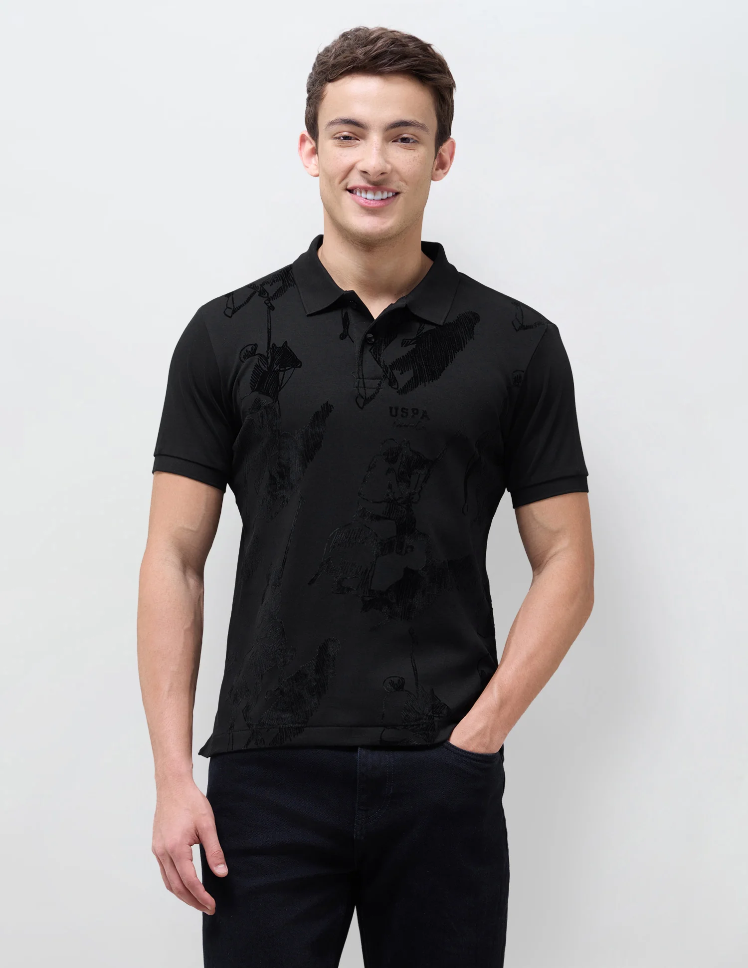Graphic Brand Patterned Knit Polo Shirt - Image 6