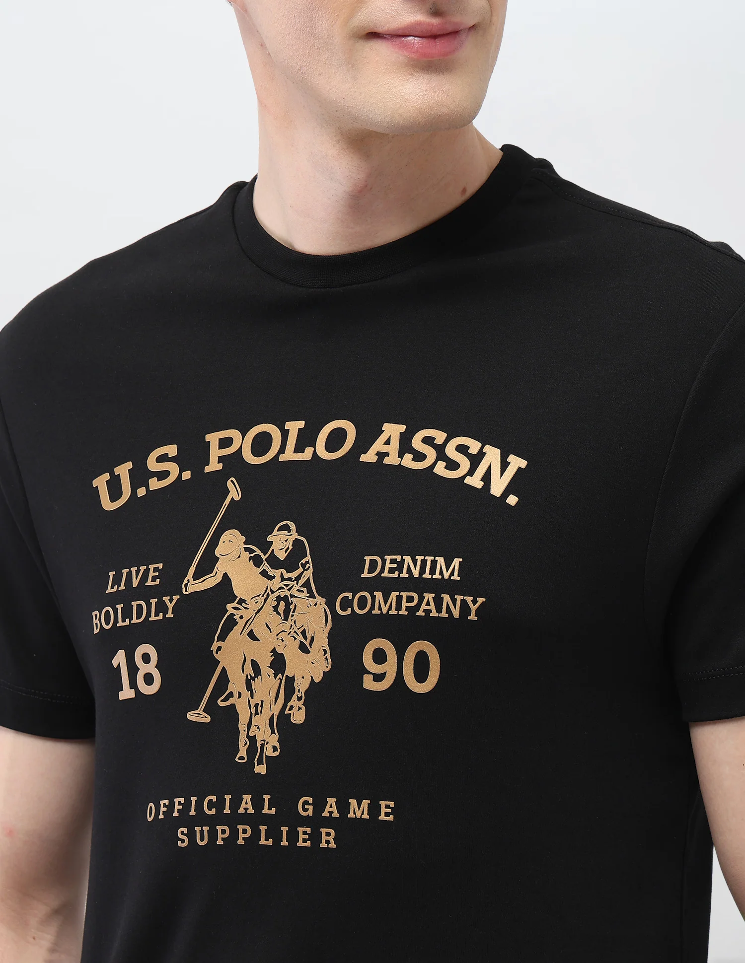 Graphic Brand Printed Slim Fit Black & Gold T-Shirt - Image 7
