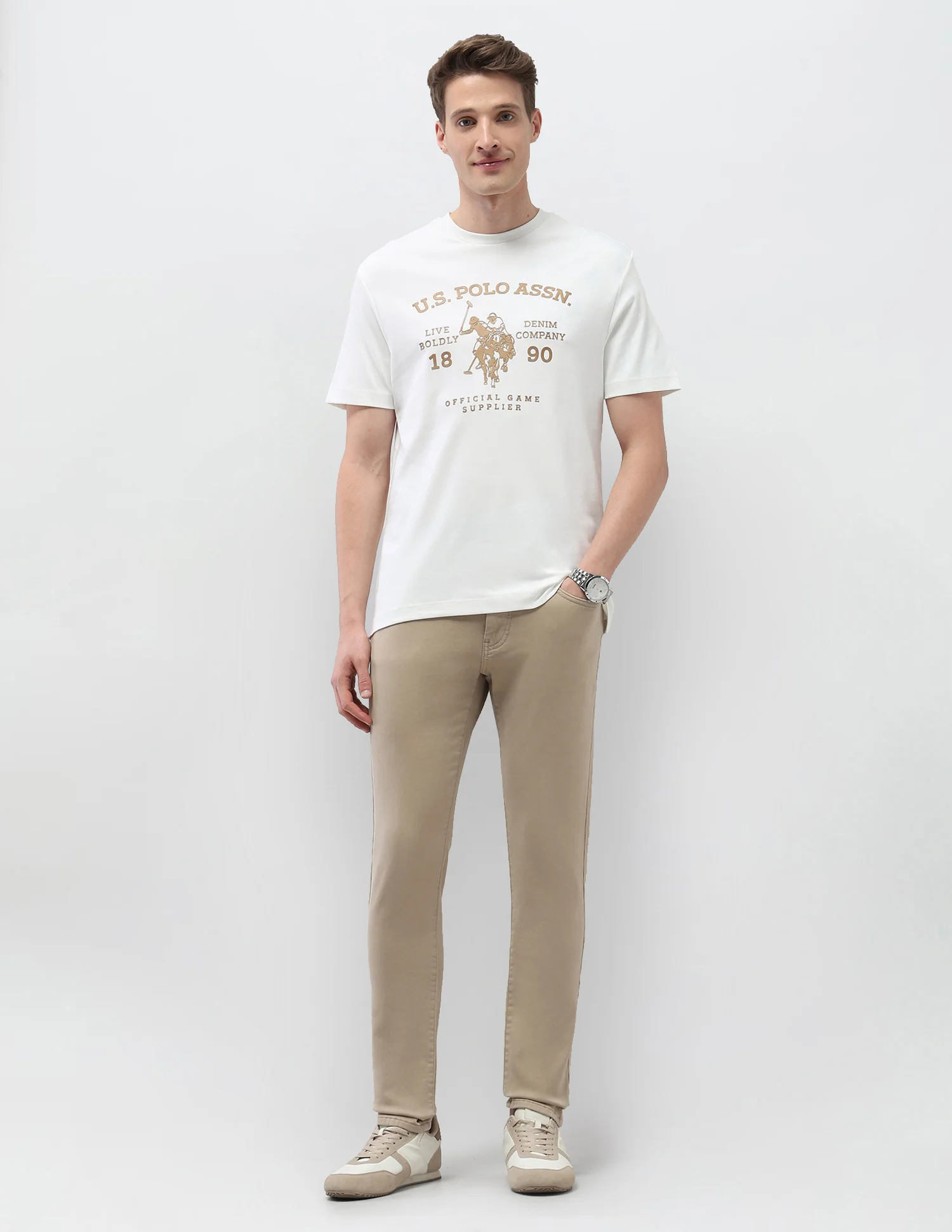 Graphic Brand Printed Slim Fit Black & Gold T-Shirt - Image 3