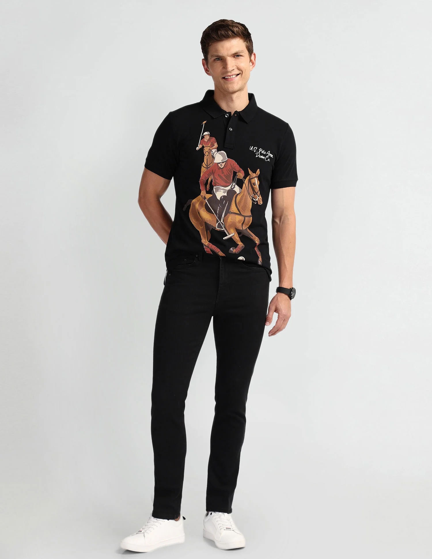 Graphic Print Muscle Fit Polo Shirt - Image 3