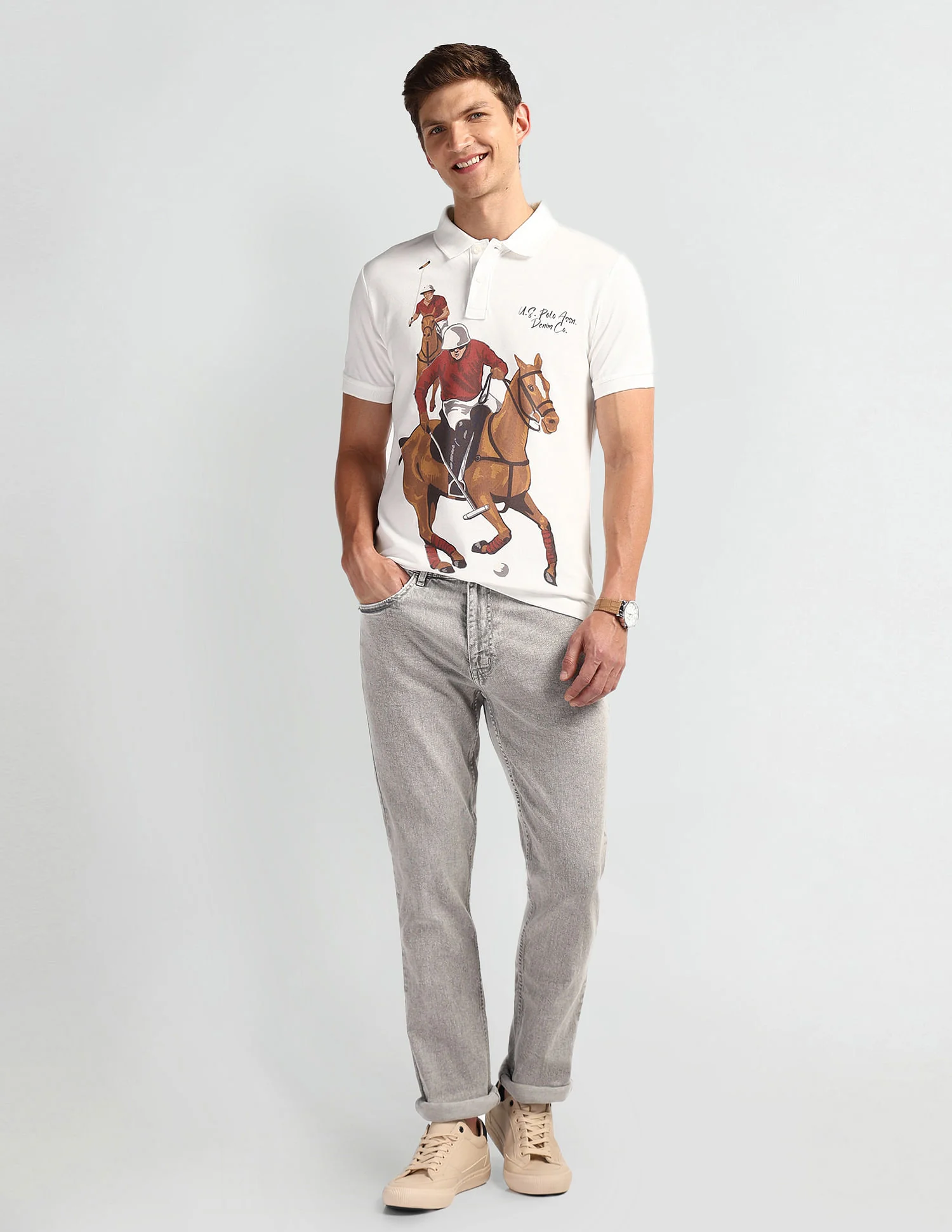 Graphic Print Muscle Fit Polo Shirt - Image 3
