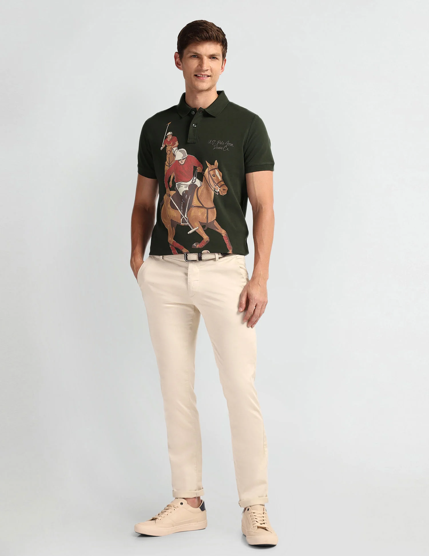 Graphic Print Muscle Fit Polo Shirt - Image 3