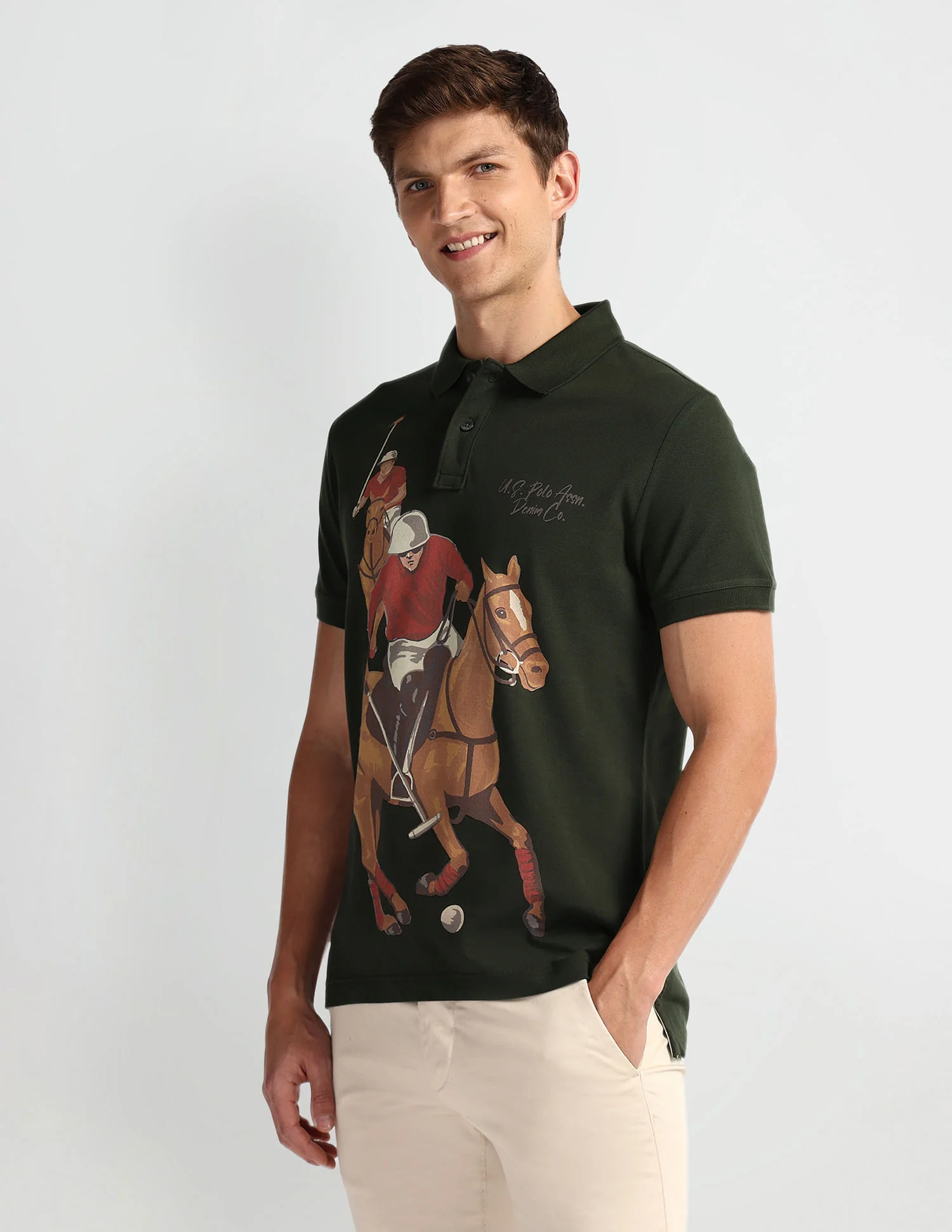Graphic Print Muscle Fit Polo Shirt - Image 4