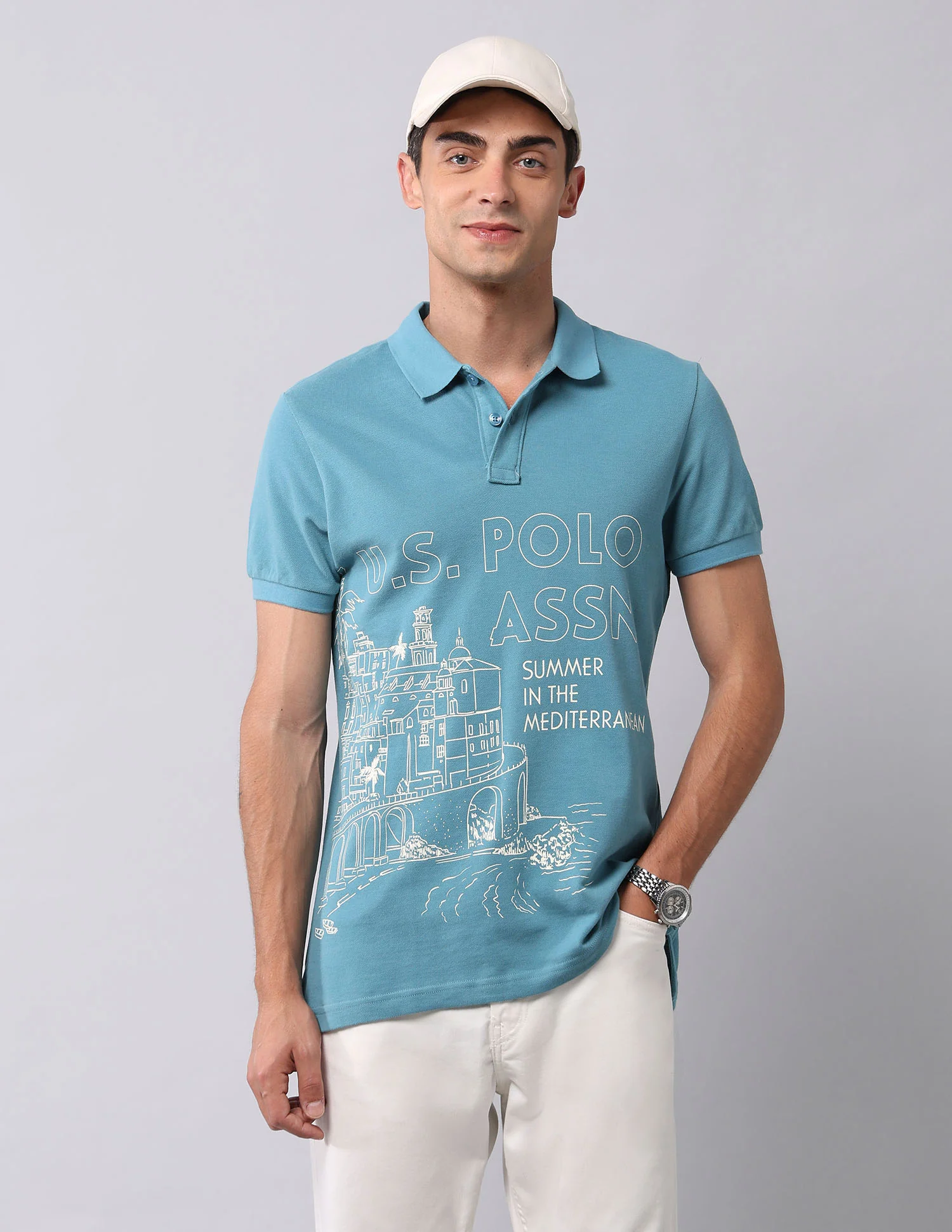 Graphic Printed Muscle Fit Polo Shirt