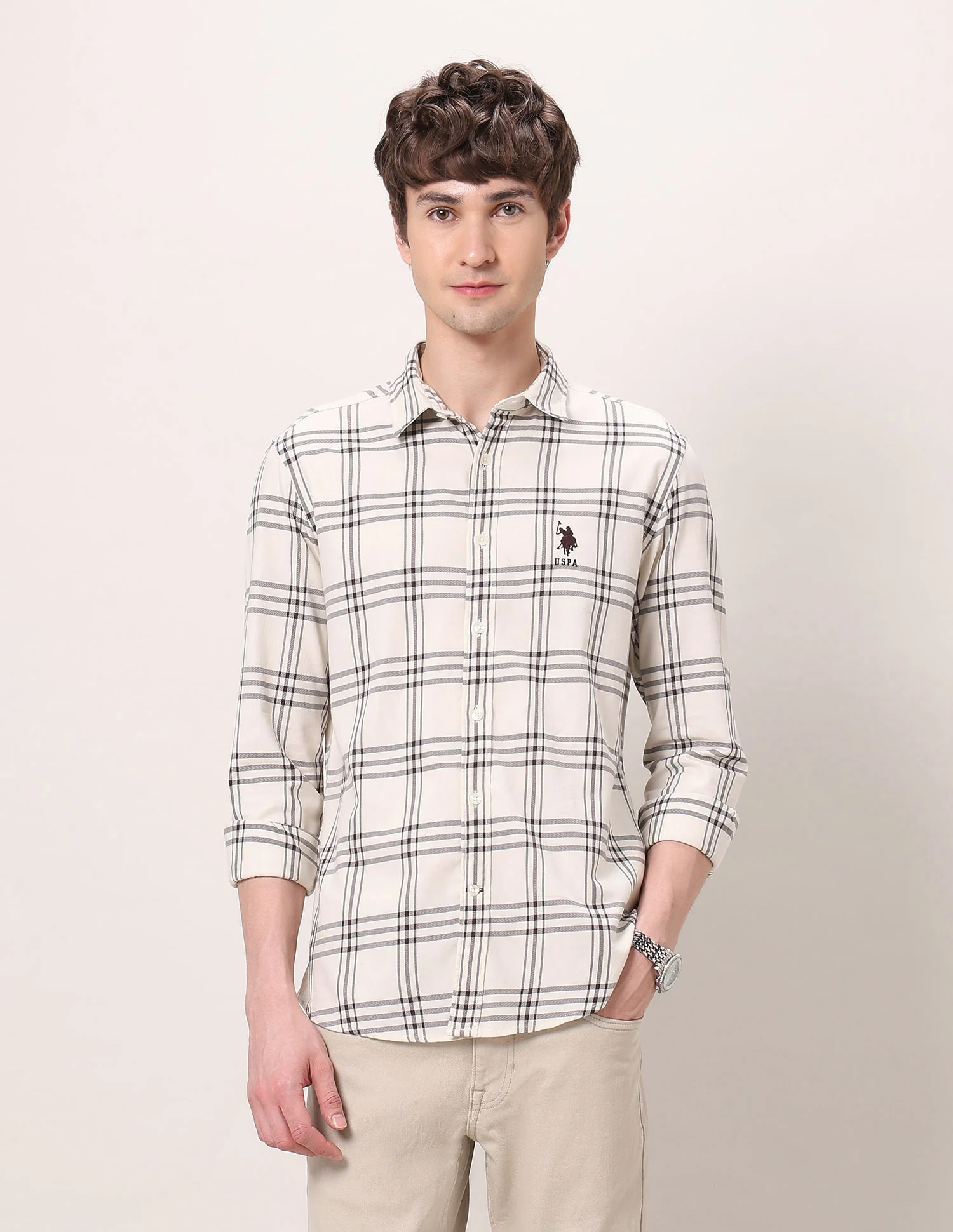 Grid Tattersall Checked Pure Cotton Shirt