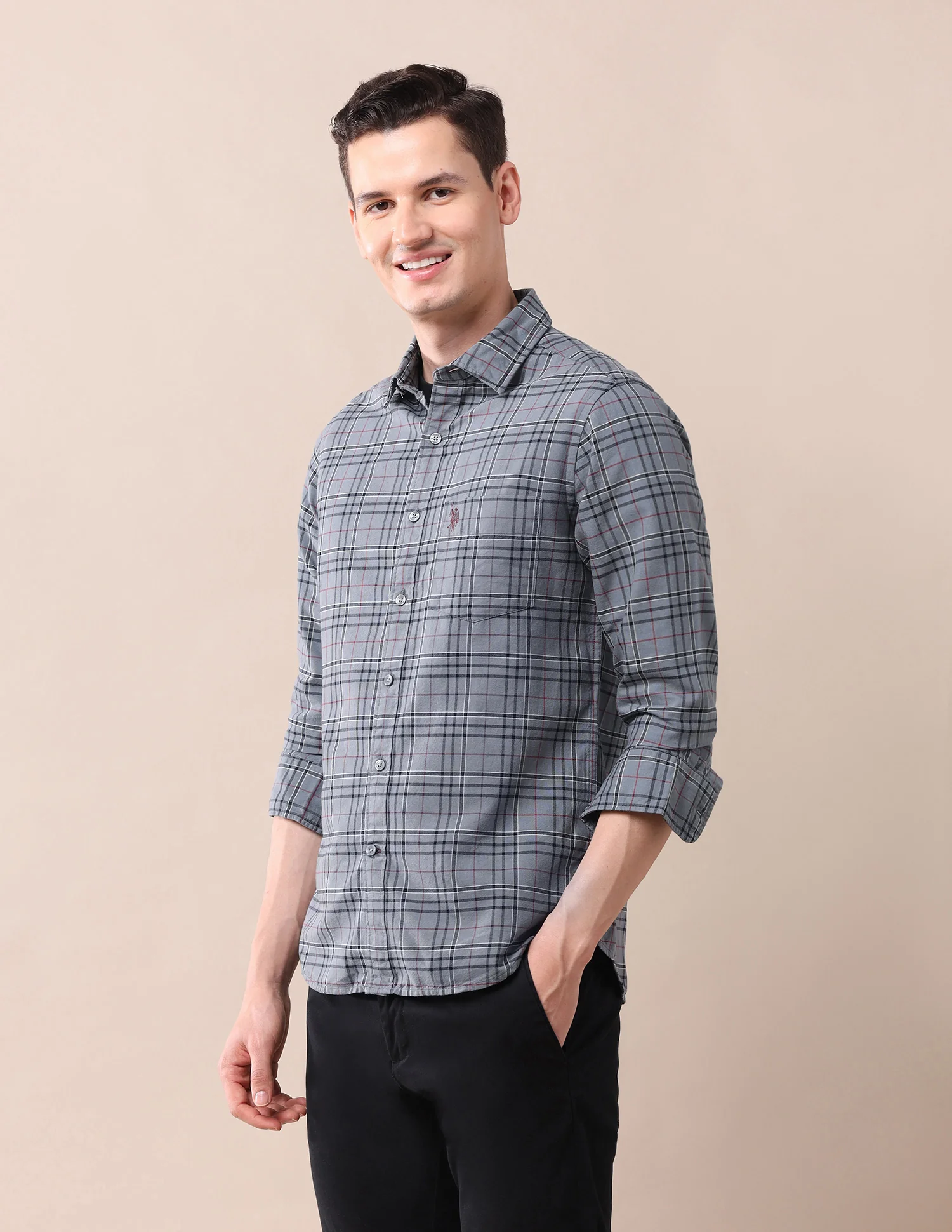 Grid Tattersall Checked Tailored Fit Oxford Shirt - Image 4