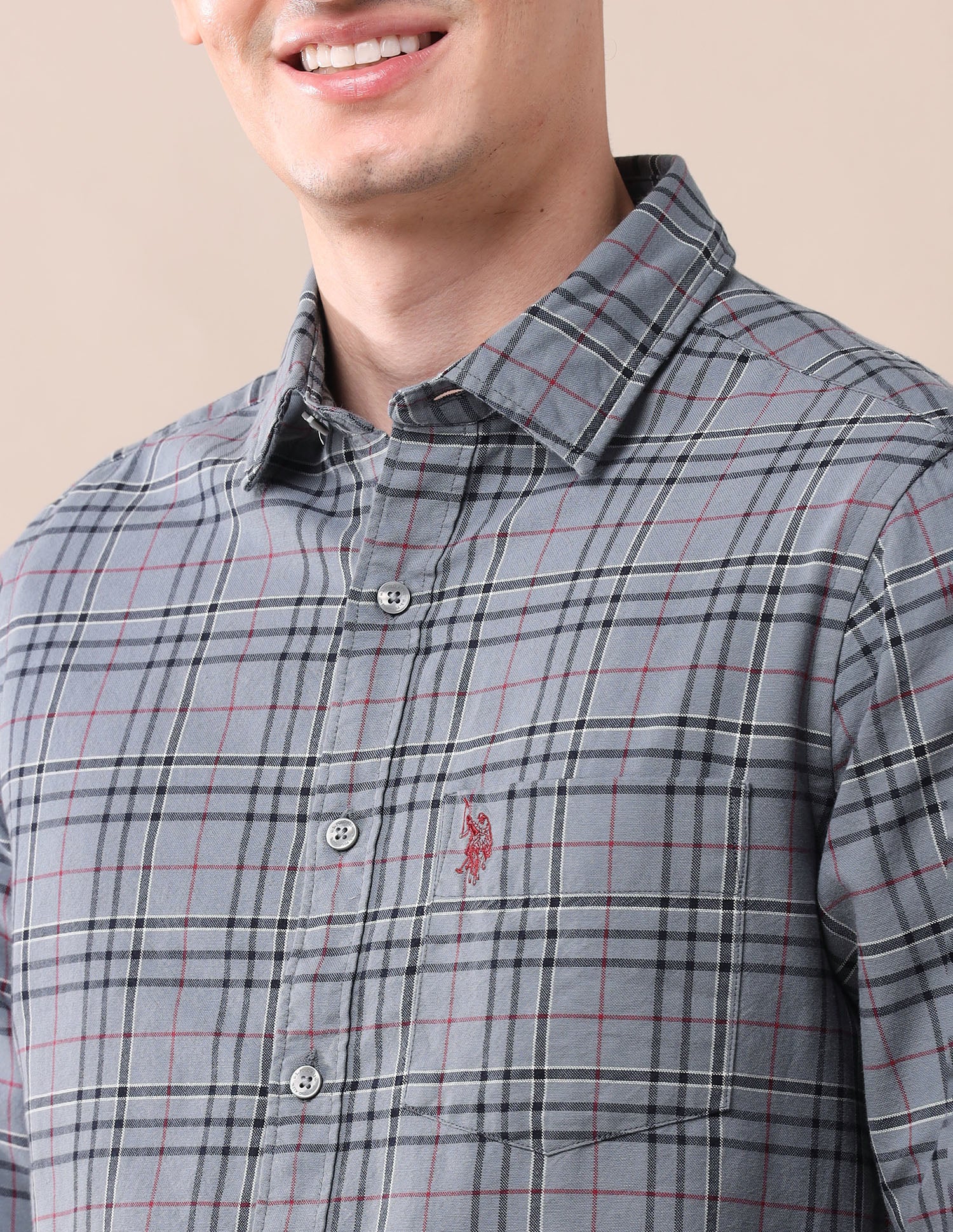 Grid Tattersall Checked Tailored Fit Oxford Shirt - Image 7