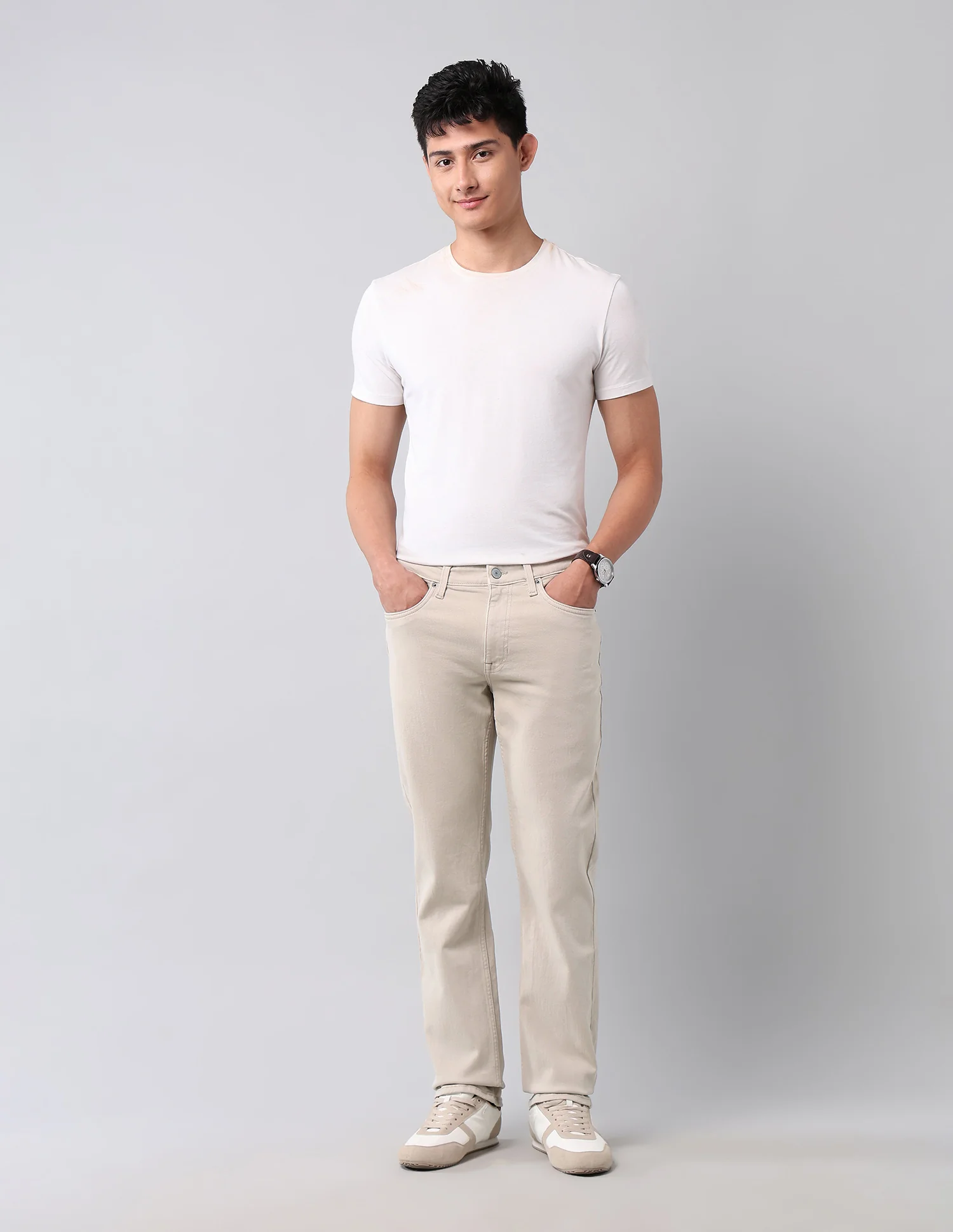Harold Slim Straight Fit Beige Jeans - Image 3