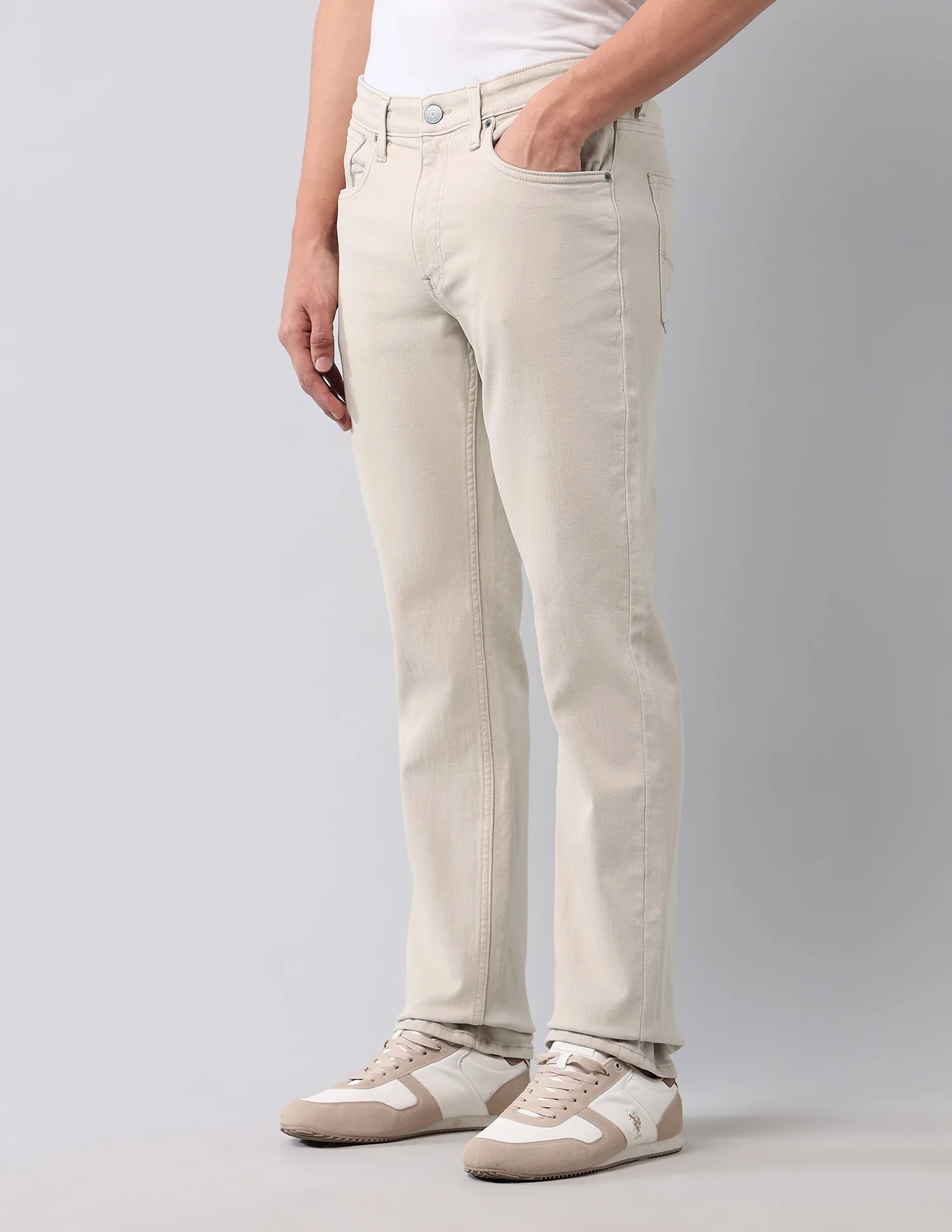 Harold Slim Straight Fit Beige Jeans - Image 4