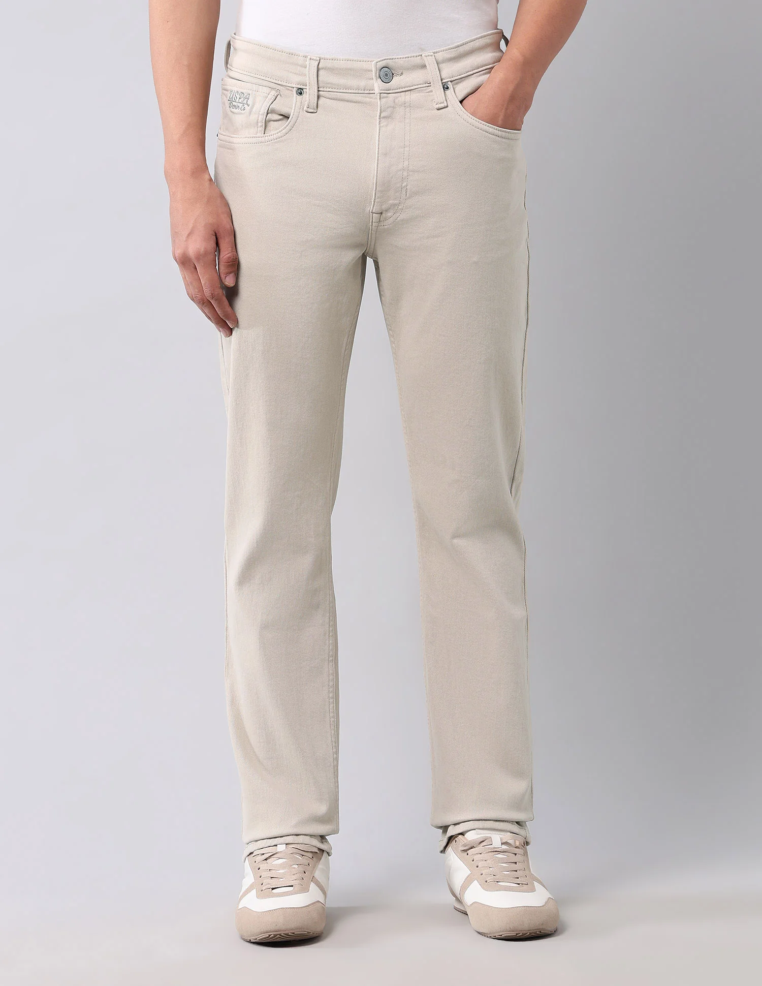Harold Slim Straight Fit Beige Jeans - Image 6