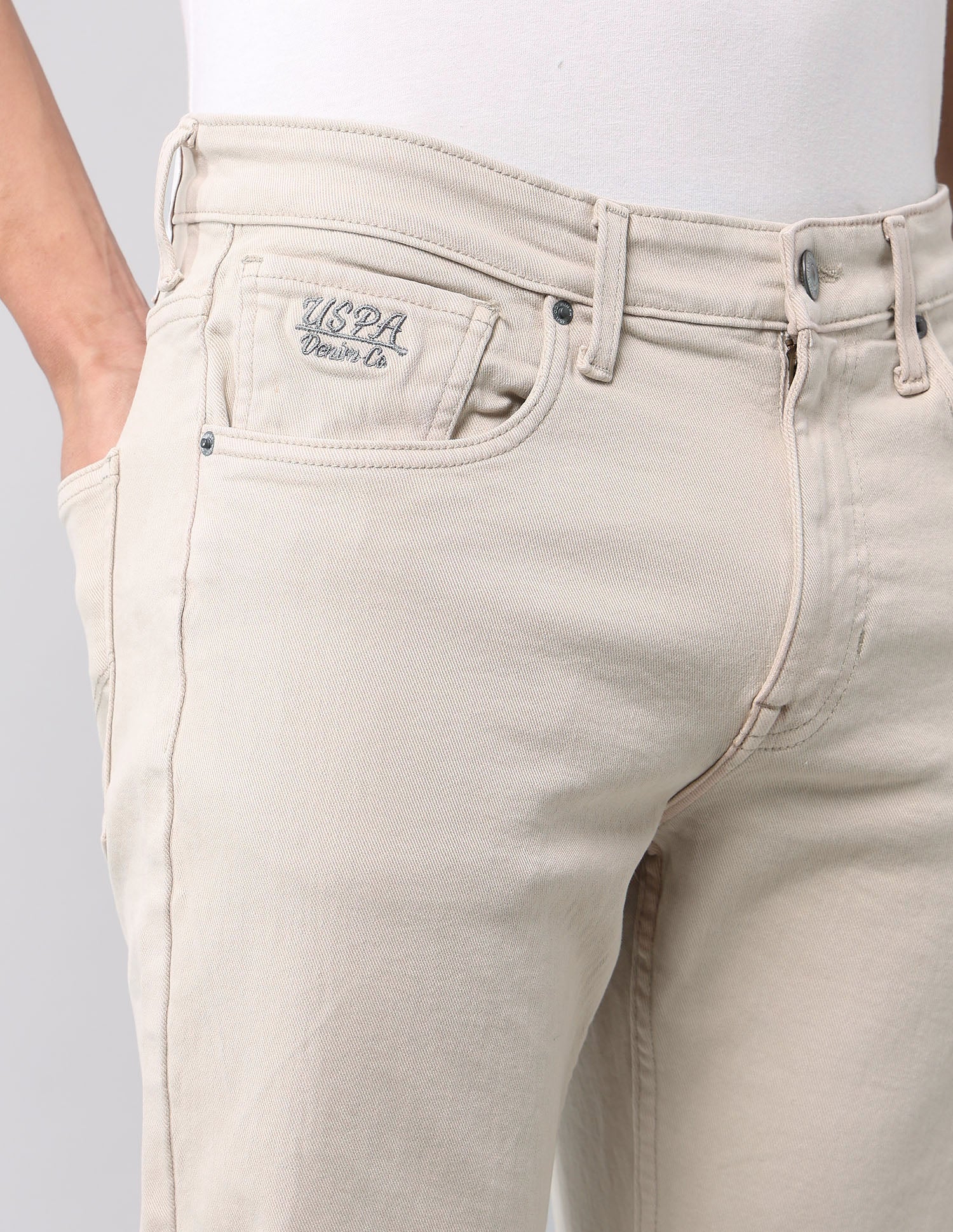 Harold Slim Straight Fit Beige Jeans - Image 7