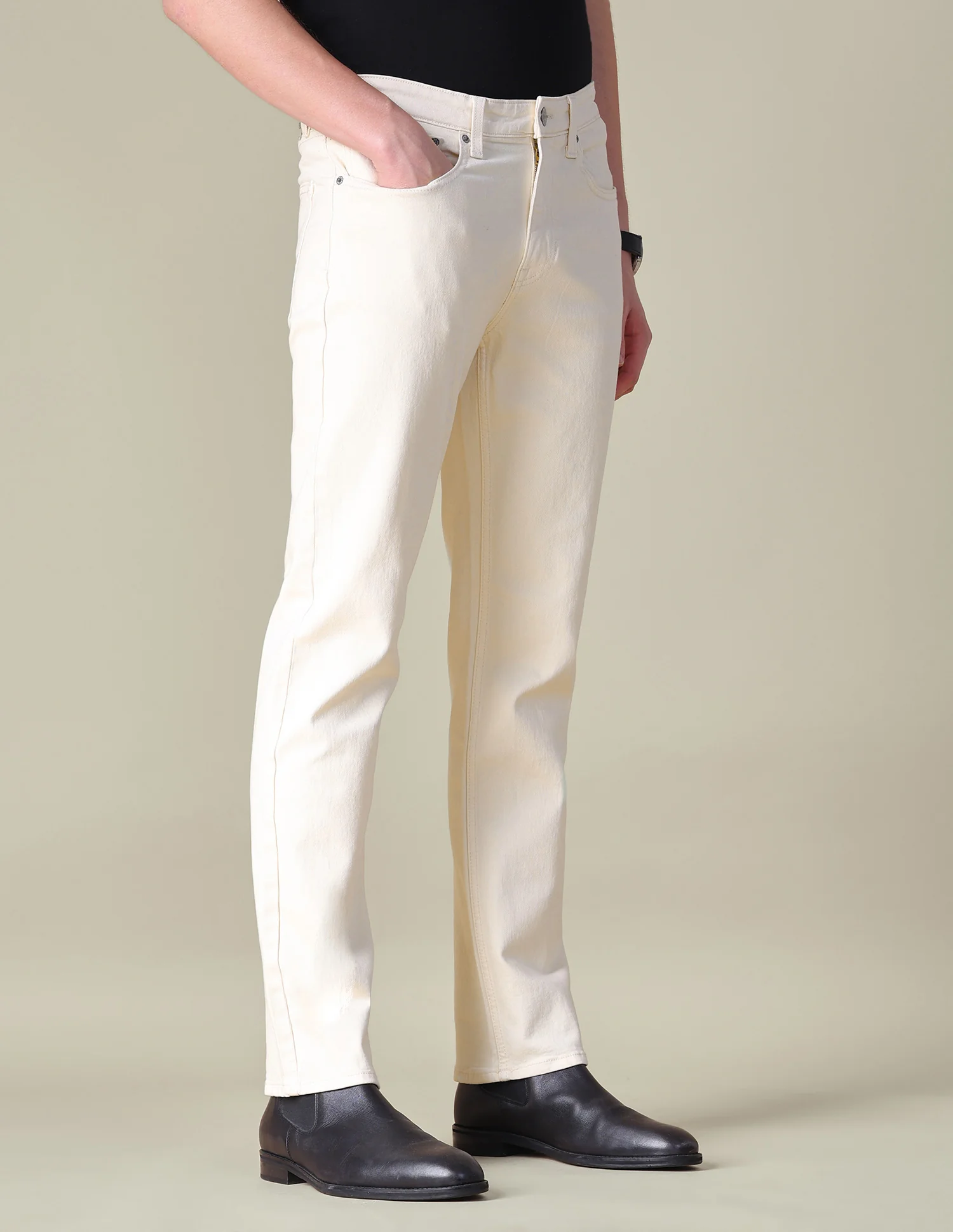 Harold Slim Straight Fit Beige Jeans - Image 4