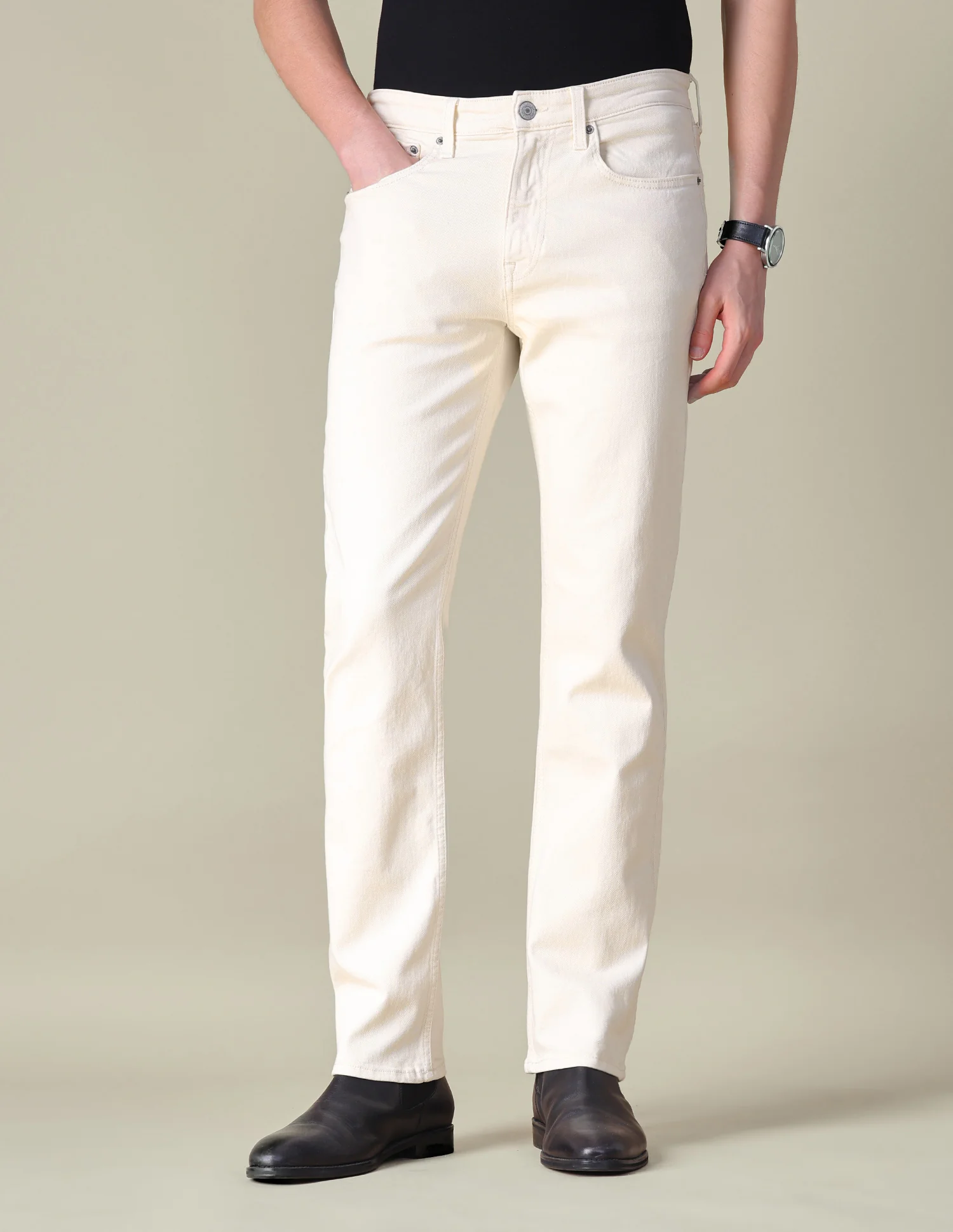 Harold Slim Straight Fit Beige Jeans - Image 6