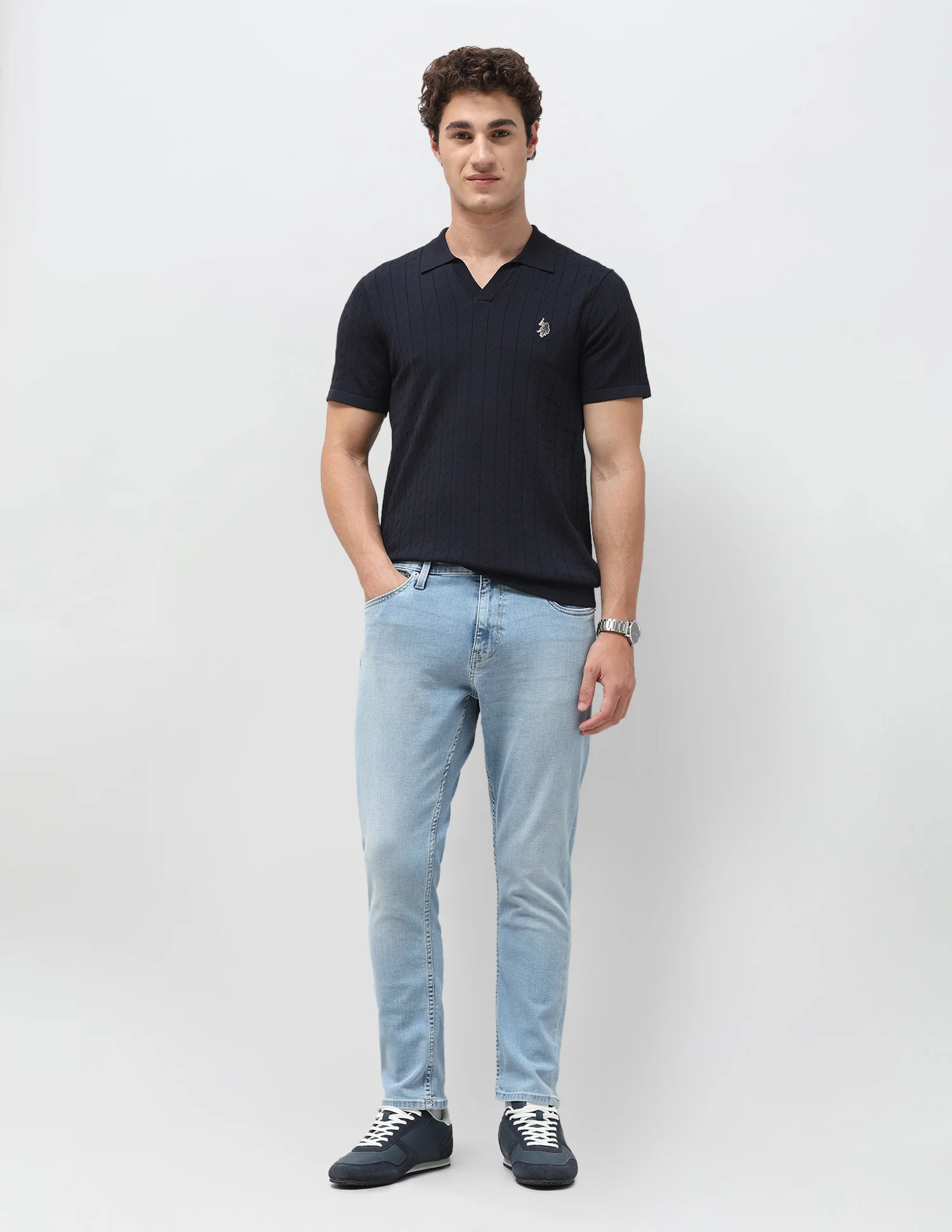 Henry Tapered Cropped Fit Blue Jeans - Image 3