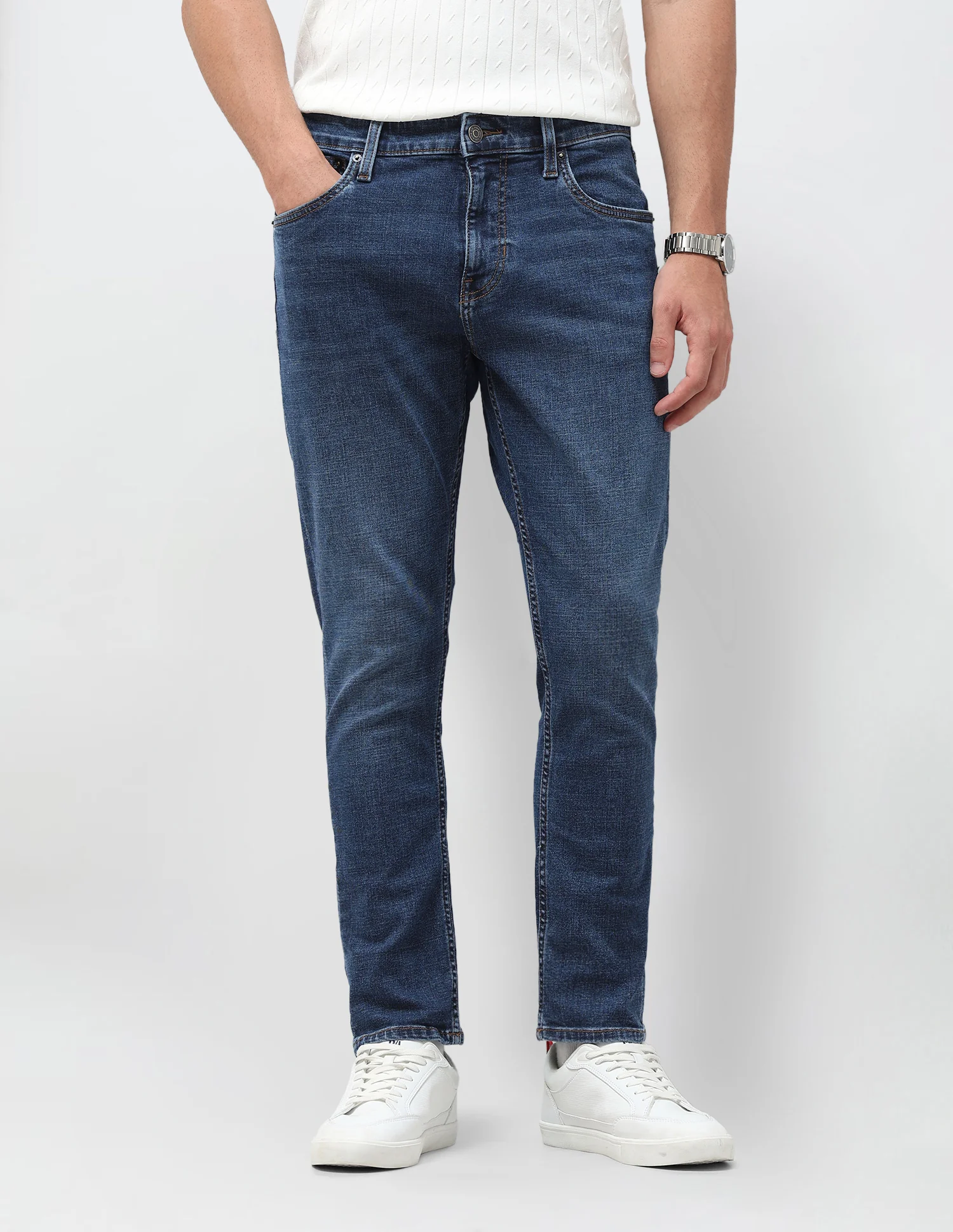 Henry Tapered Cropped Fit Blue Jeans