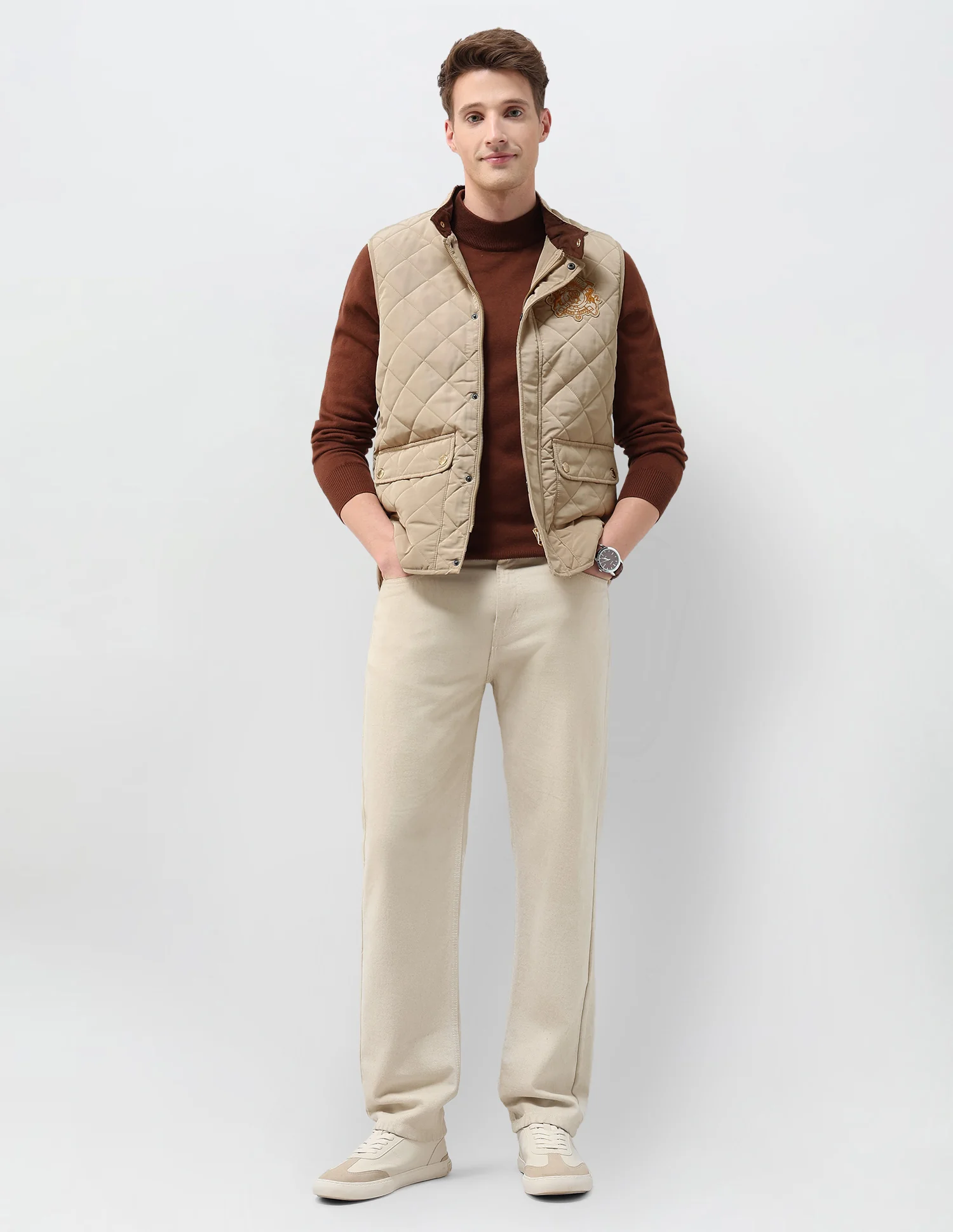 High Neck Solid Quilted Jacket - Image 3
