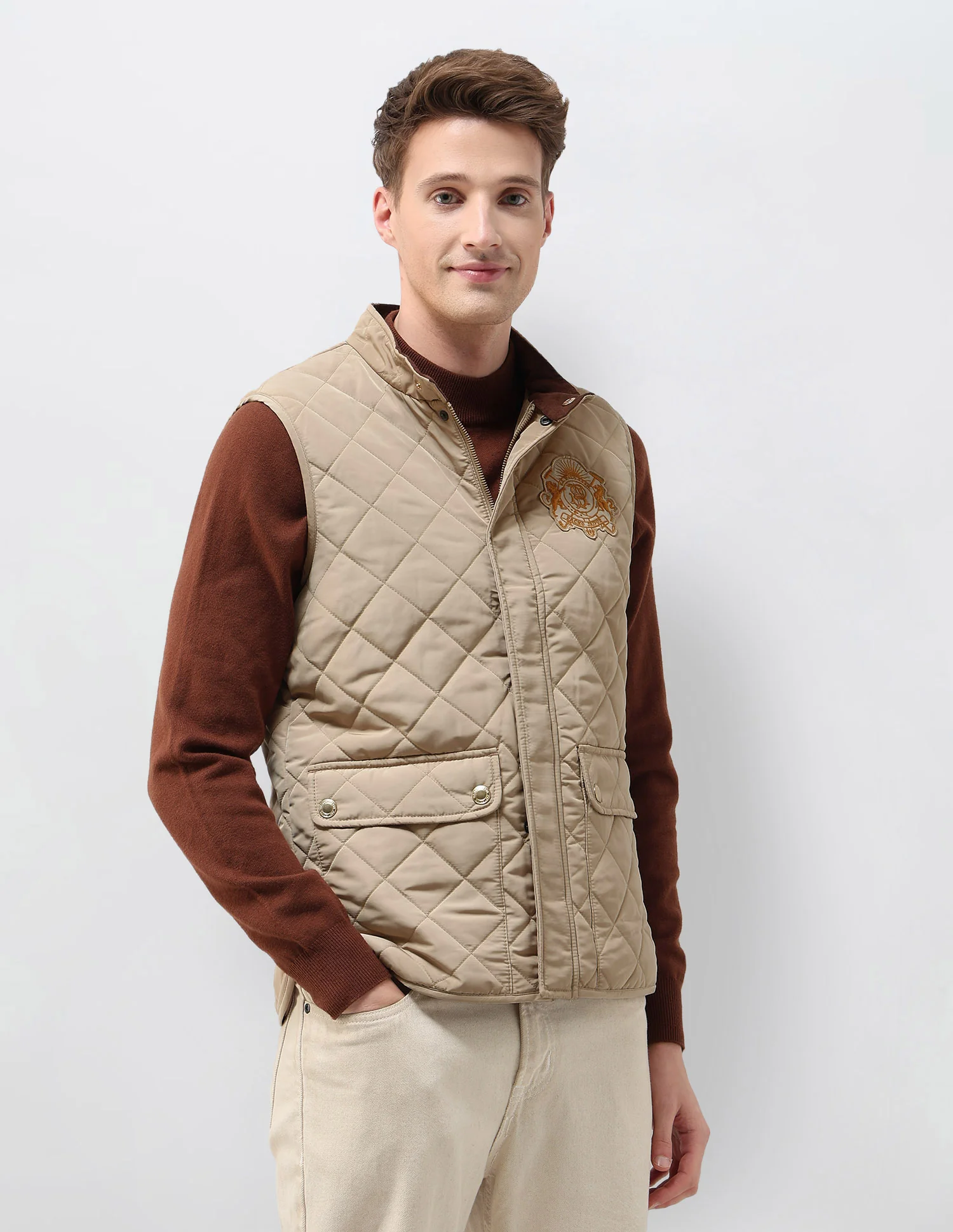 High Neck Solid Quilted Jacket - Image 4