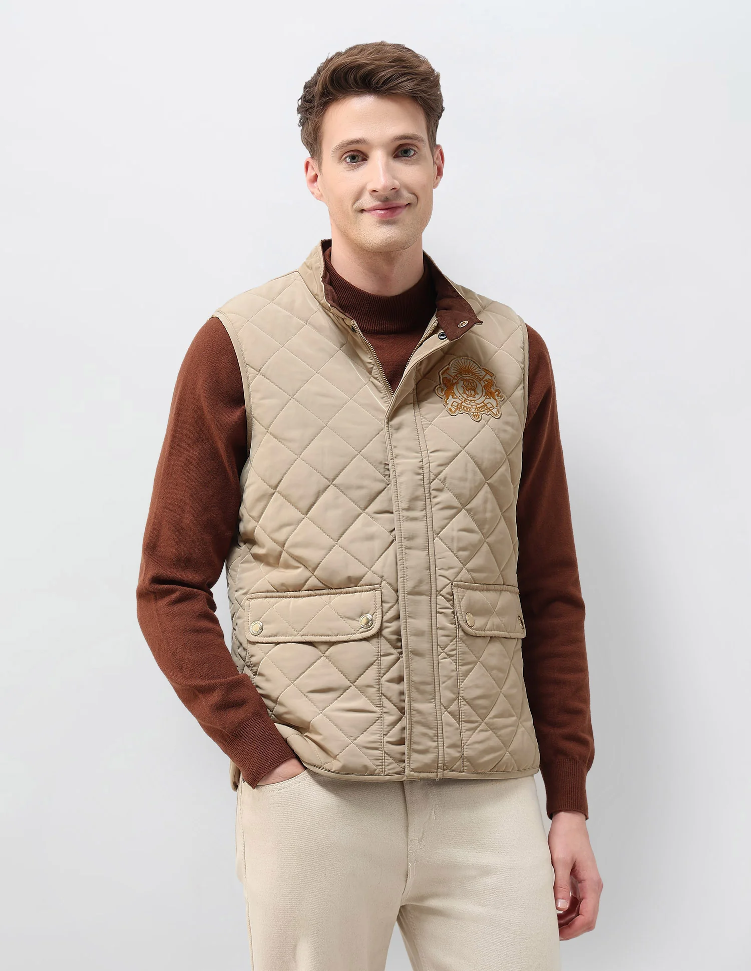 High Neck Solid Quilted Jacket - Image 6