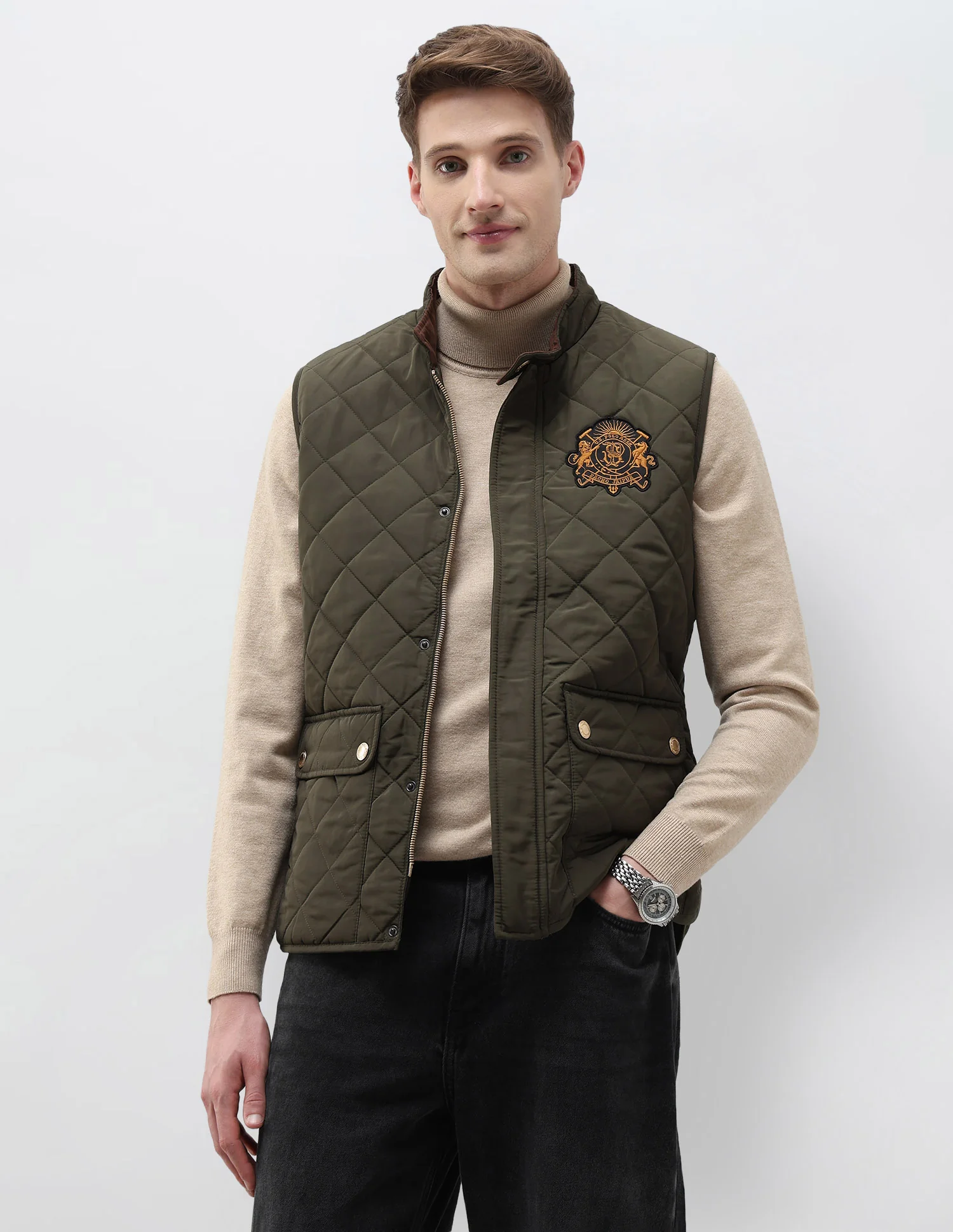 High Neck Solid Quilted Jacket