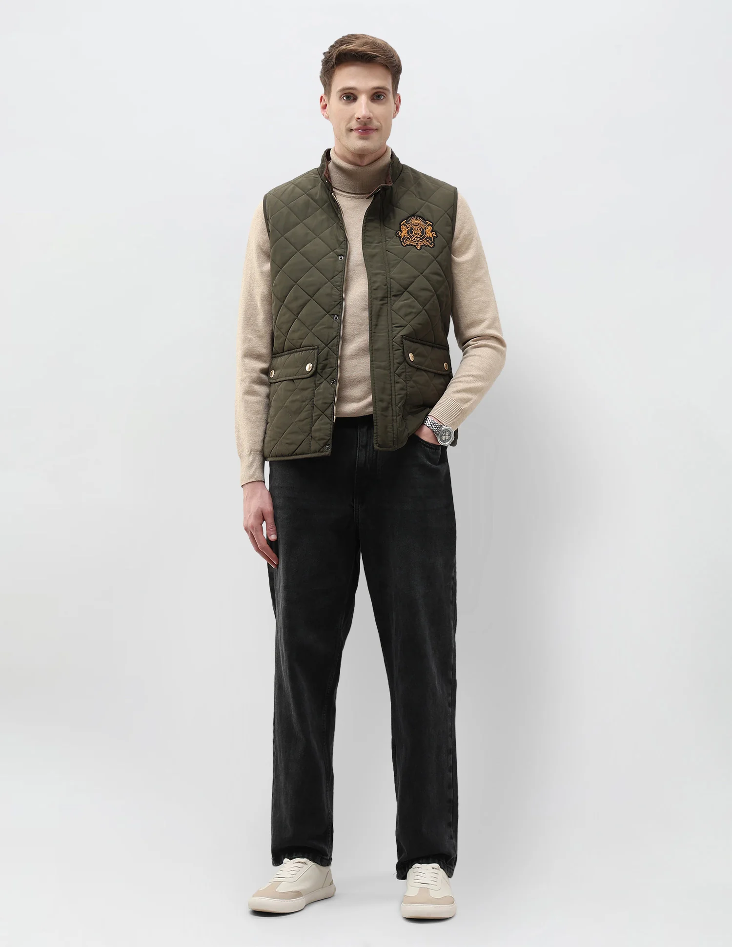 High Neck Solid Quilted Jacket - Image 3
