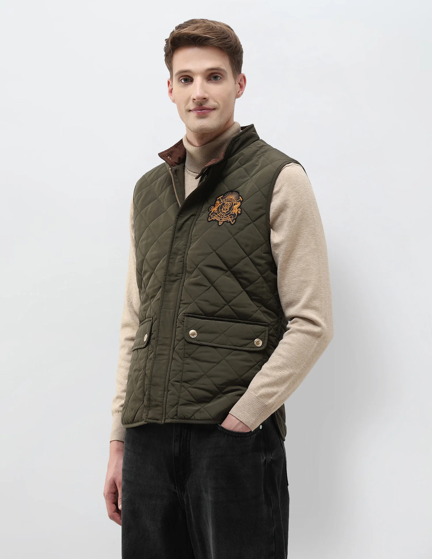 High Neck Solid Quilted Jacket - Image 4