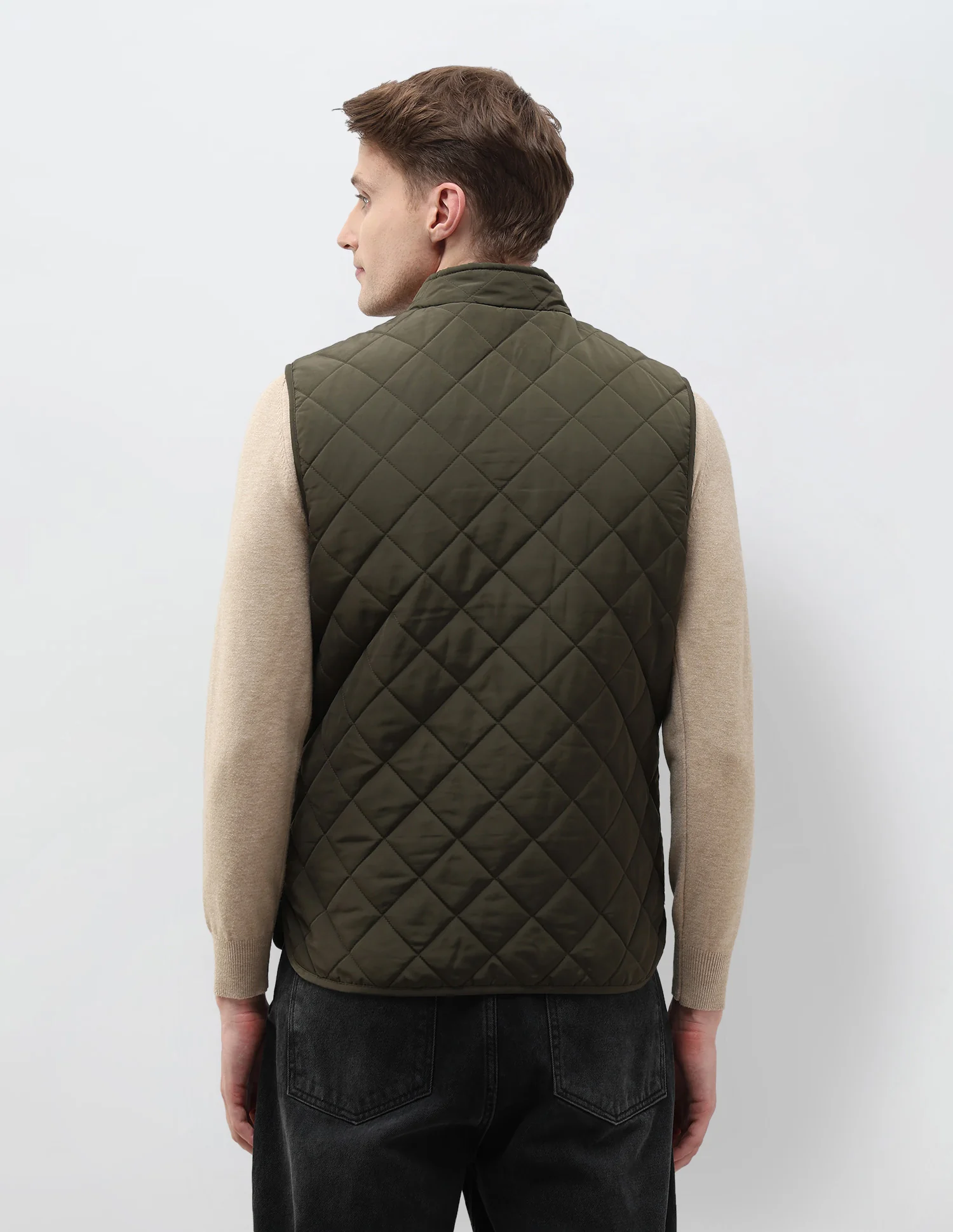 High Neck Solid Quilted Jacket - Image 5