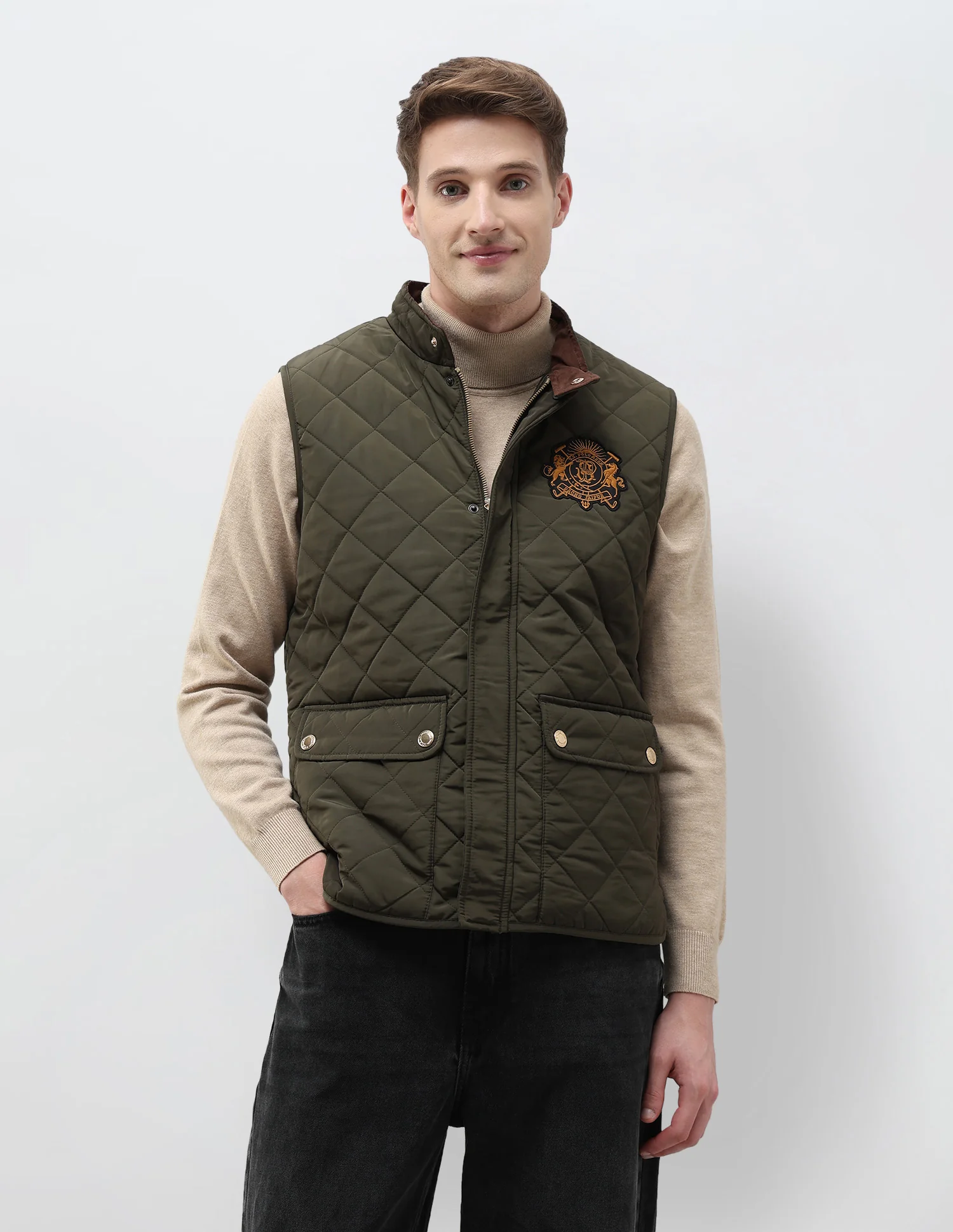 High Neck Solid Quilted Jacket - Image 6